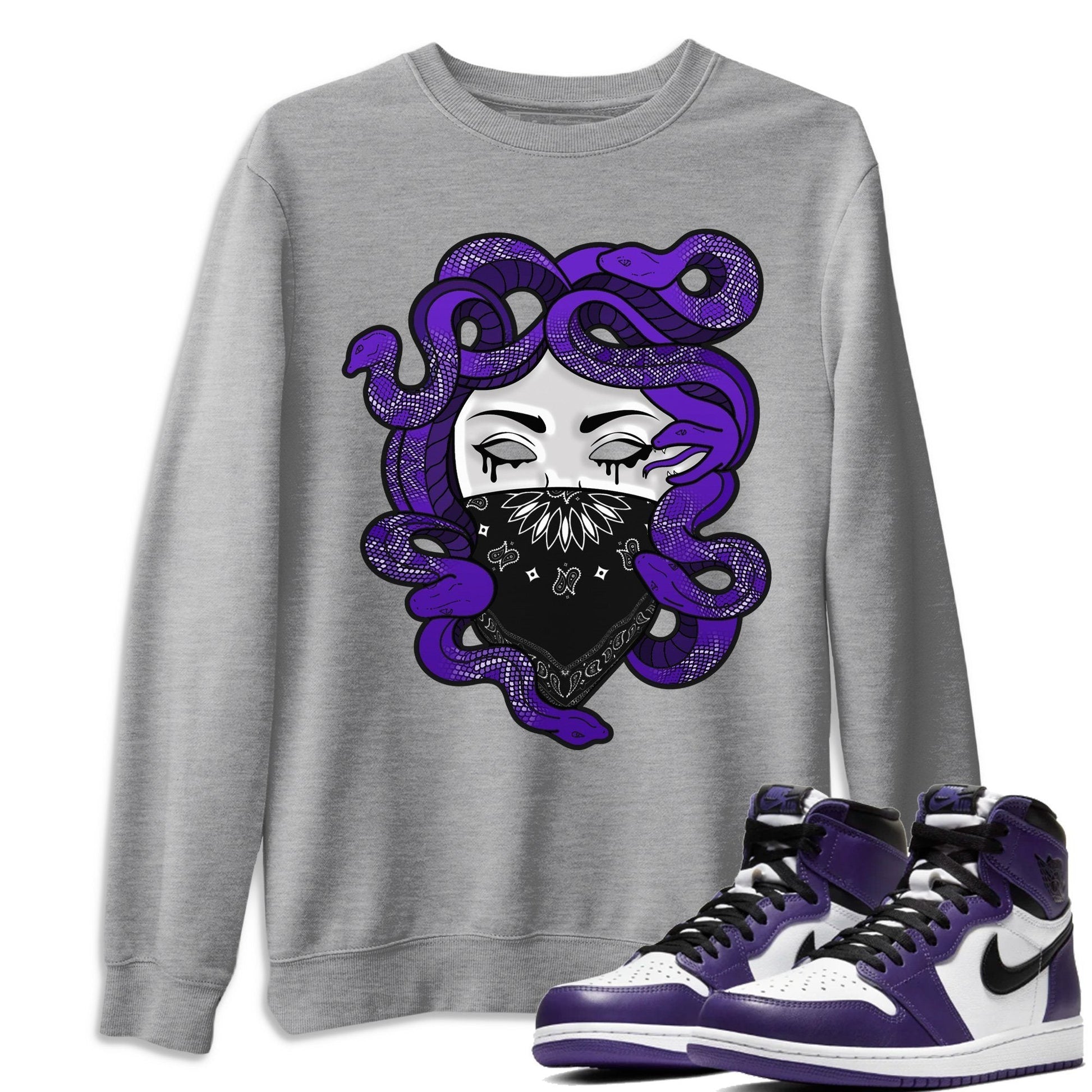 Jordan 1 Court Purple Sneaker Match Tees Medusa Sneaker Tees Jordan 1 Court Purple Sneaker Release Tees Unisex Shirts