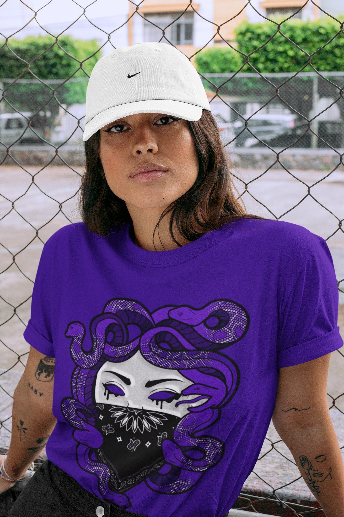 Jordan 1 Court Purple Sneaker Match Tees Medusa Sneaker Tees Jordan 1 Court Purple Sneaker Release Tees Unisex Shirts