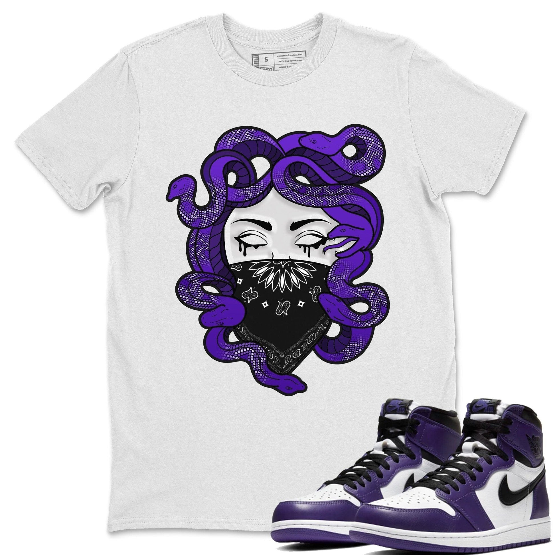 Jordan 1 Court Purple Sneaker Match Tees Medusa Sneaker Tees Jordan 1 Court Purple Sneaker Release Tees Unisex Shirts