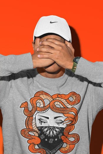 Jordan 1 Electro Orange Sneaker Match Tees Medusa Sneaker Tees Jordan 1 Electro Orange Sneaker Release Tees Unisex Shirts