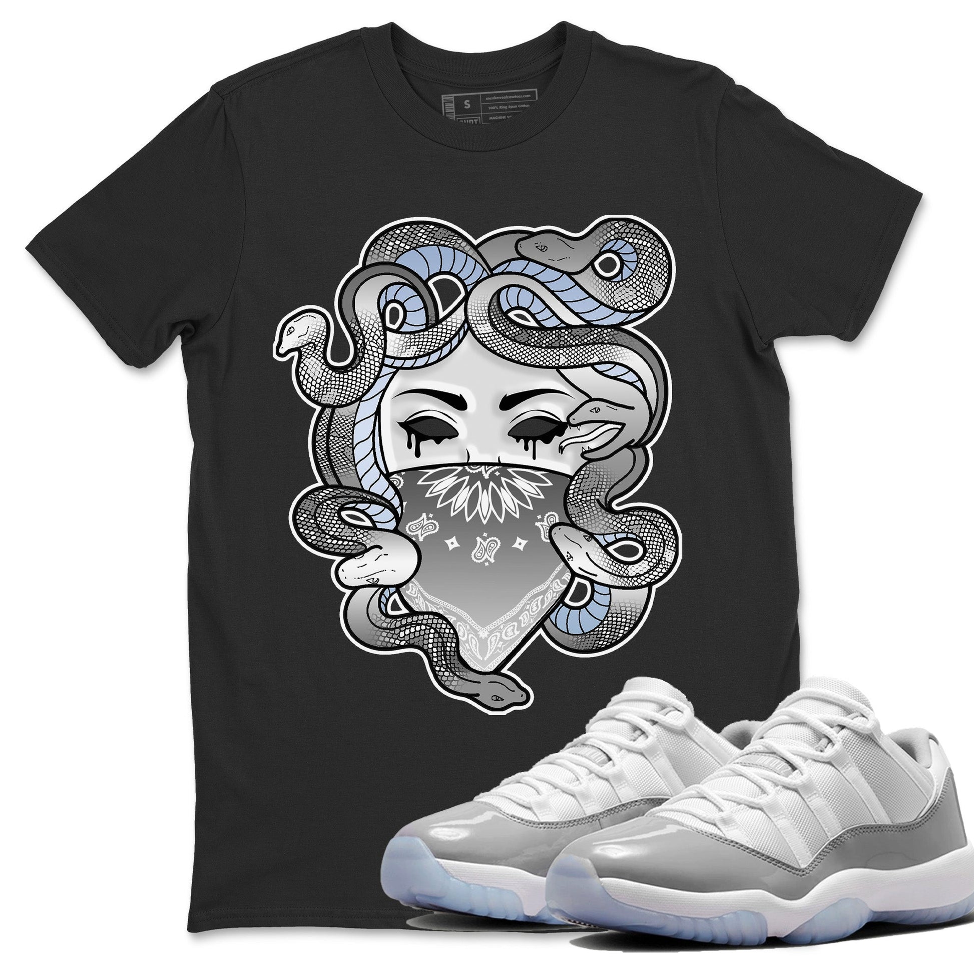 Air Jordan 11 White Cement Sneaker Match Tees Medusa Sneaker Tees Air Jordan 11 Cement Grey Sneaker Release Tees Unisex Shirts Black 1