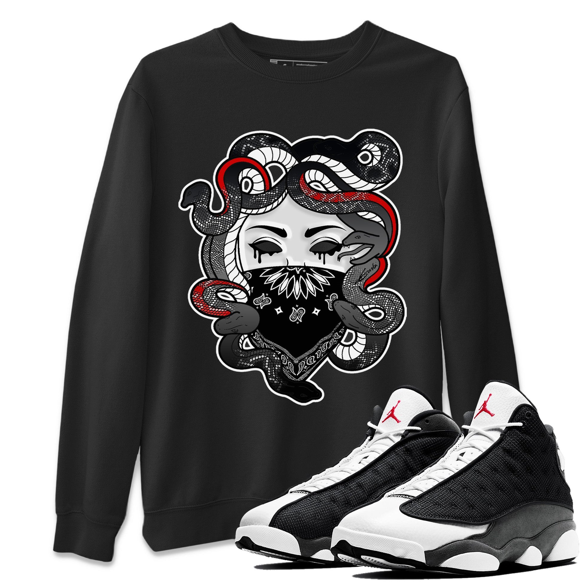 Air Jordan 13 Black Flint Sneaker Match Tees Medusa Sneaker Tees Air Jordan 13 Retro Black Flint Sneaker Release Tees Unisex Shirts Black 1
