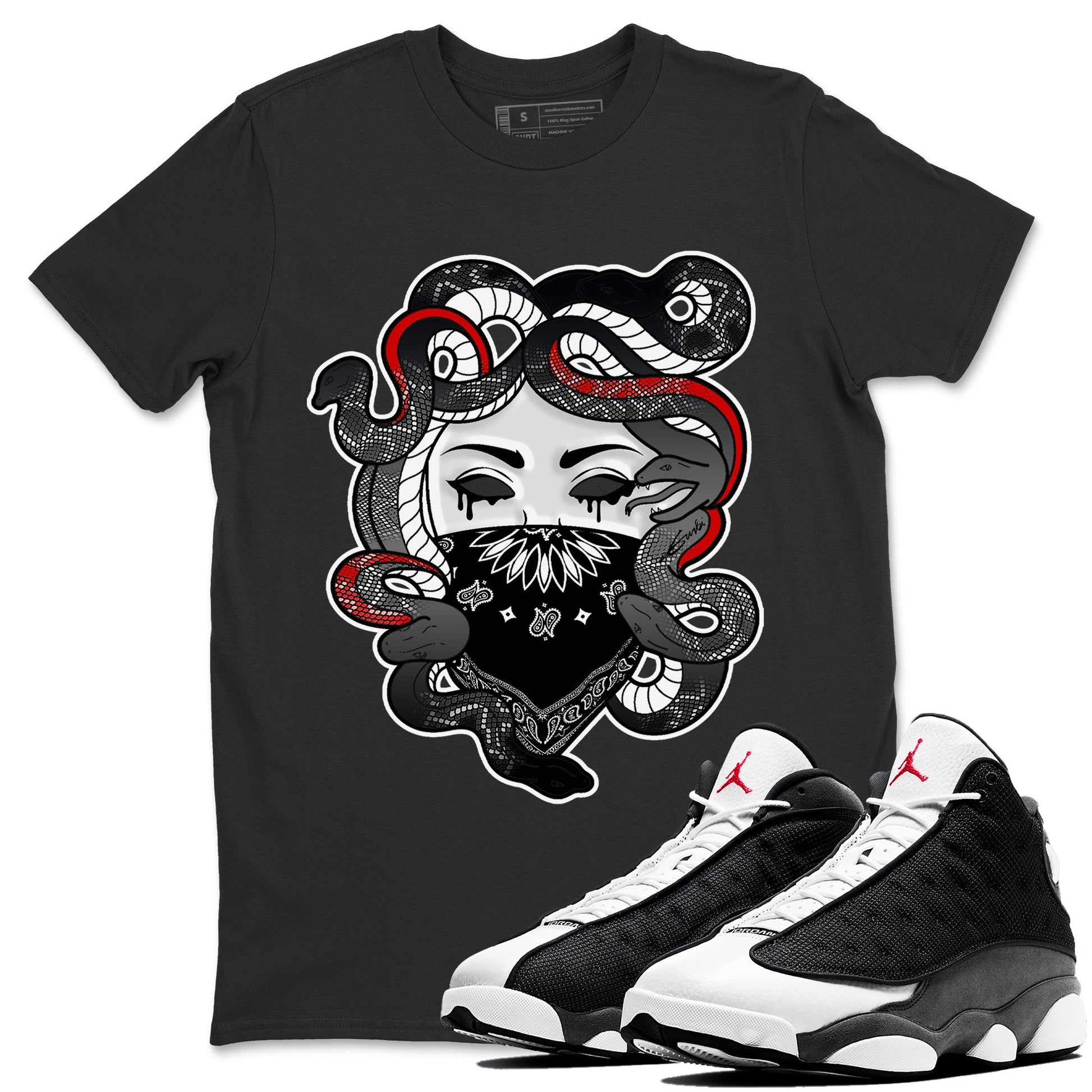 Air Jordan 13 Black Flint Sneaker Match Tees Medusa Sneaker Tees Air Jordan 13 Retro Black Flint Sneaker Release Tees Unisex Shirts Black 1
