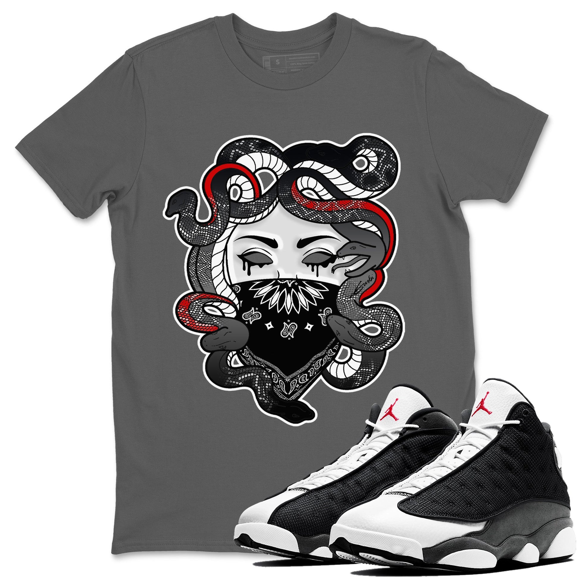 Air Jordan 13 Black Flint Sneaker Match Tees Medusa Sneaker Tees Air Jordan 13 Retro Black Flint Sneaker Release Tees Unisex Shirts Cool Grey 1