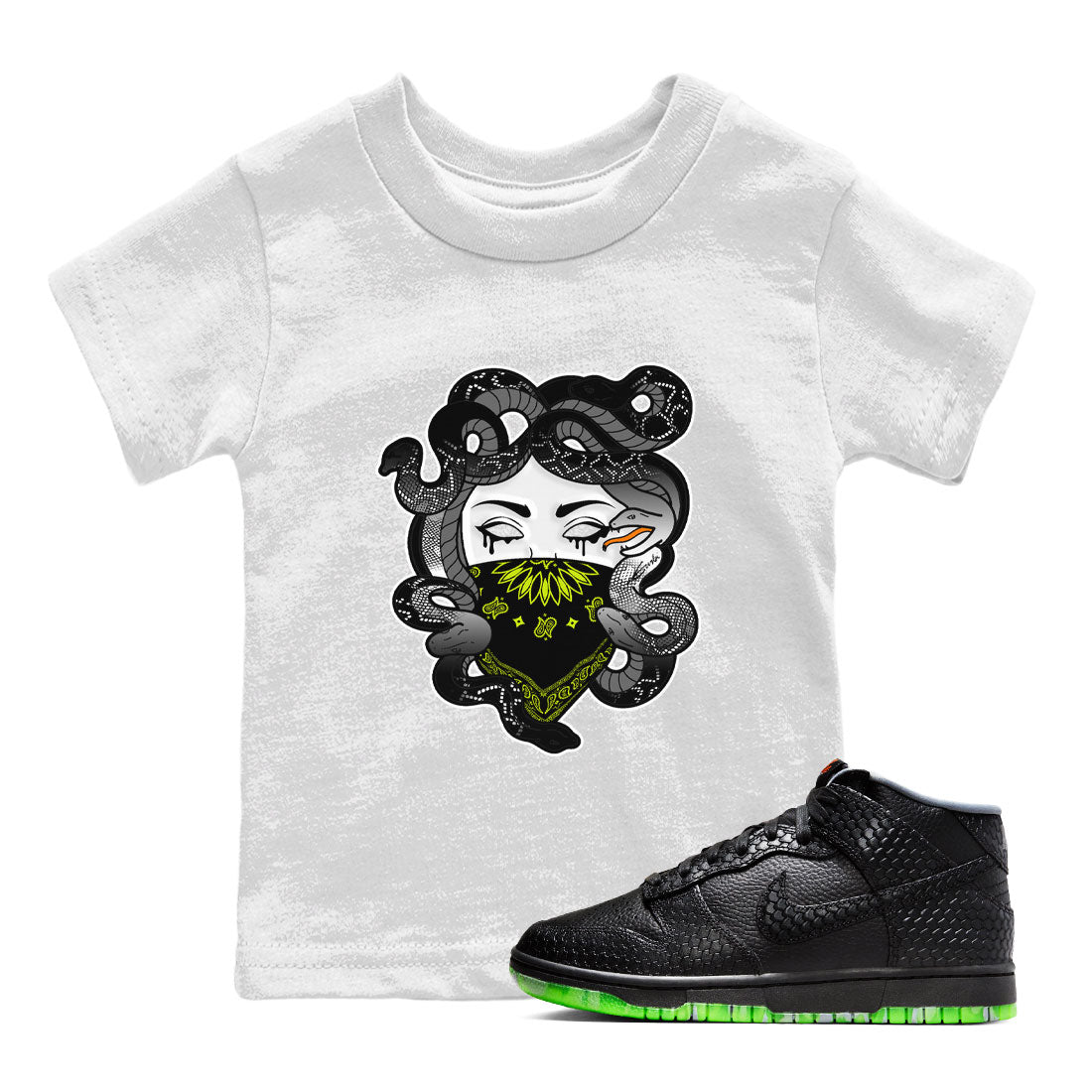 Dunk Mid Premium shirt to match jordans Medusa sneaker tees Dunk Mid Halloween SNRT Sneaker Tees Sneaker Matching Clothing Brand Baby Toddler White 1 T-Shirt
