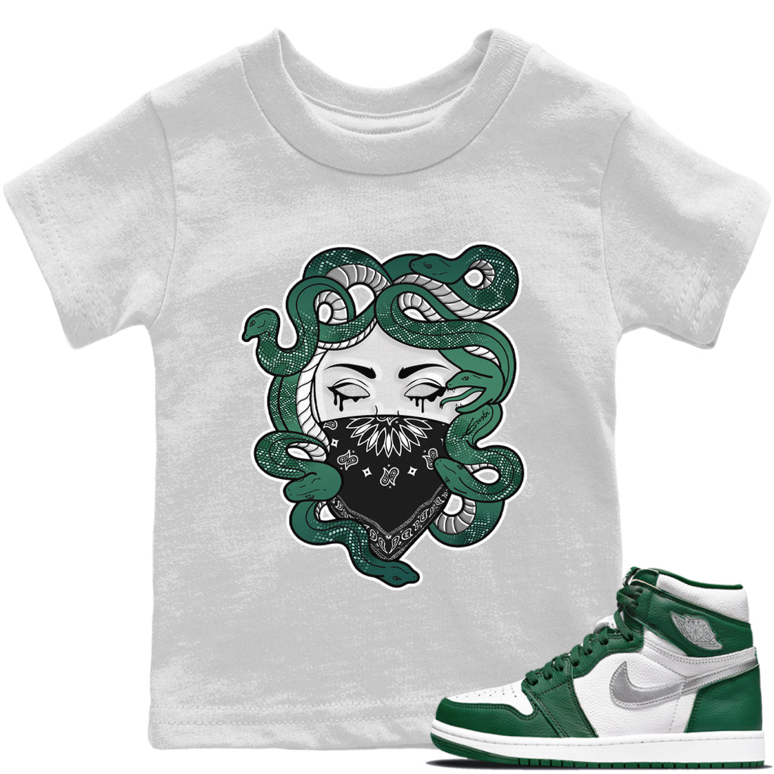 Jordan 1 Gorge Green Sneaker Match Tees Medusa Sneaker Tees Jordan 1 Gorge Green Sneaker Release Tees Kids Shirts