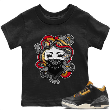 Jordan 3 Black Gold Sneaker Match Tees Medusa Sneaker Tees Jordan 3 Black Gold Sneaker Release Tees Kids Shirts