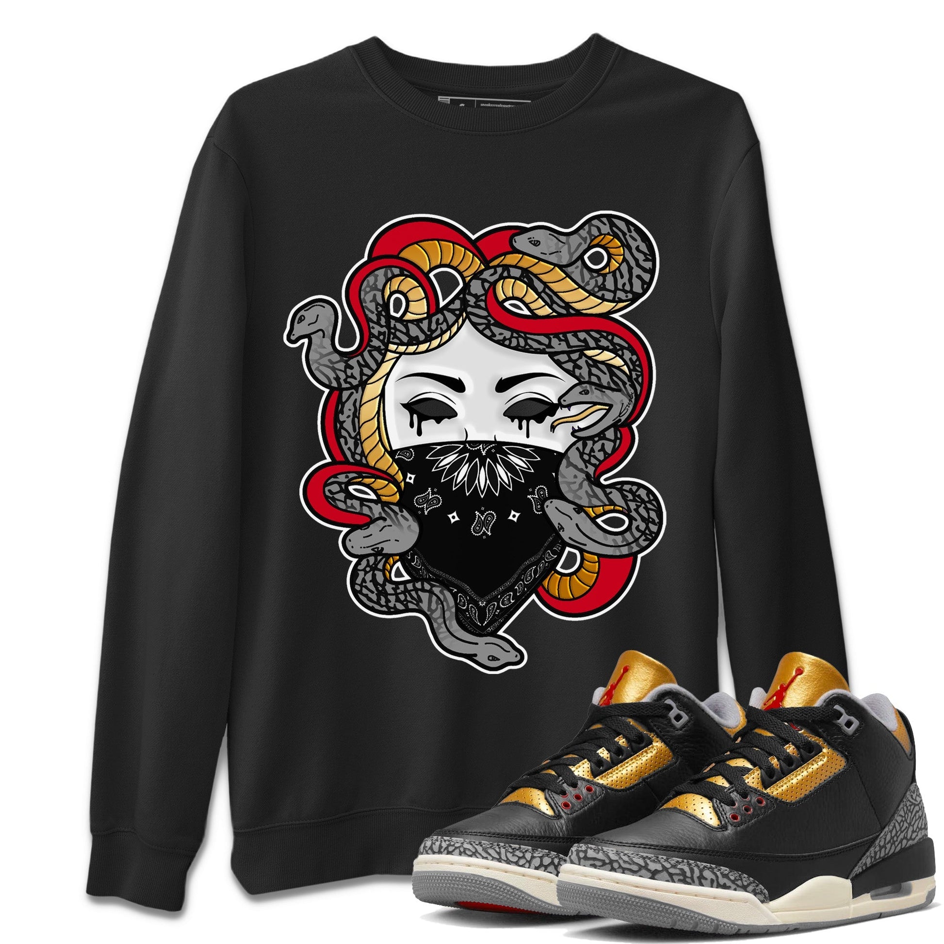 Jordan 3 Black Gold Sneaker Match Tees Medusa Sneaker Tees Jordan 3 Black Gold Sneaker Release Tees Unisex Shirts