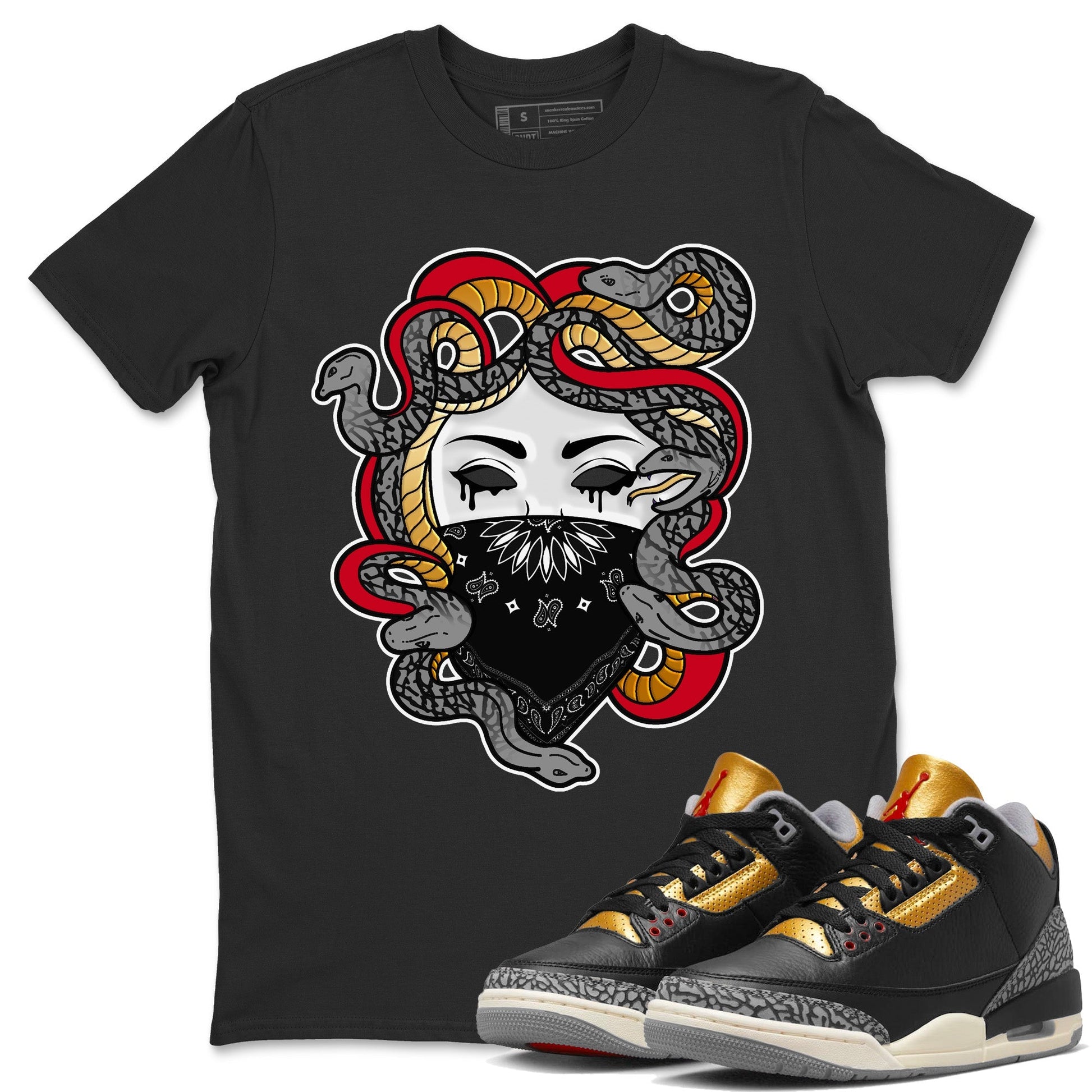 Jordan 3 Black Gold Sneaker Match Tees Medusa Sneaker Tees Jordan 3 Black Gold Sneaker Release Tees Unisex Shirts