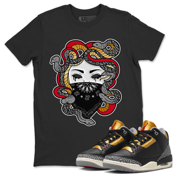 Jordan 3 Black Gold Sneaker Match Tees Medusa Sneaker Tees Jordan 3 Black Gold Sneaker Release Tees Unisex Shirts