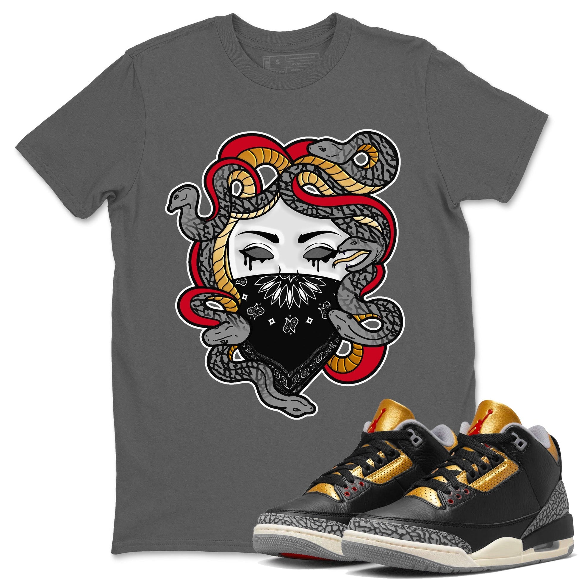 Jordan 3 Black Gold Sneaker Match Tees Medusa Sneaker Tees Jordan 3 Black Gold Sneaker Release Tees Unisex Shirts