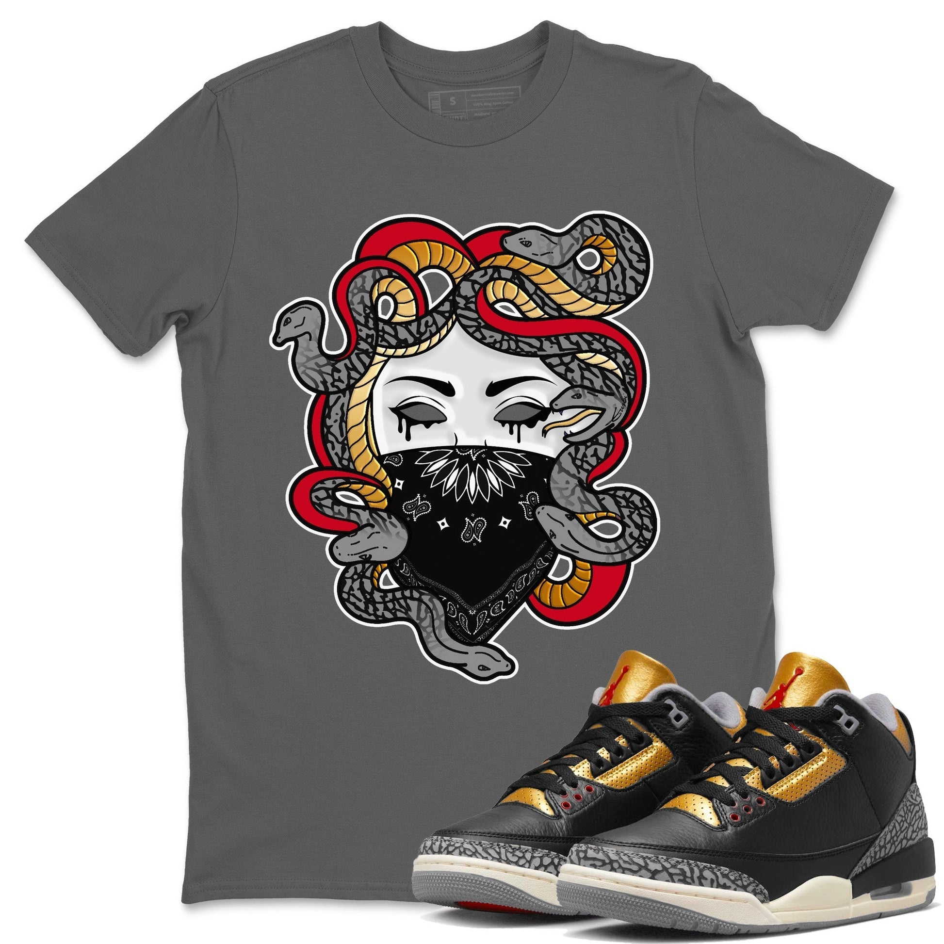 Jordan 3 Black Gold Sneaker Match Tees Medusa Sneaker Tees Jordan 3 Black Gold Sneaker Release Tees Unisex Shirts