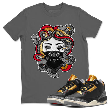Jordan 3 Black Gold Sneaker Match Tees Medusa Sneaker Tees Jordan 3 Black Gold Sneaker Release Tees Unisex Shirts