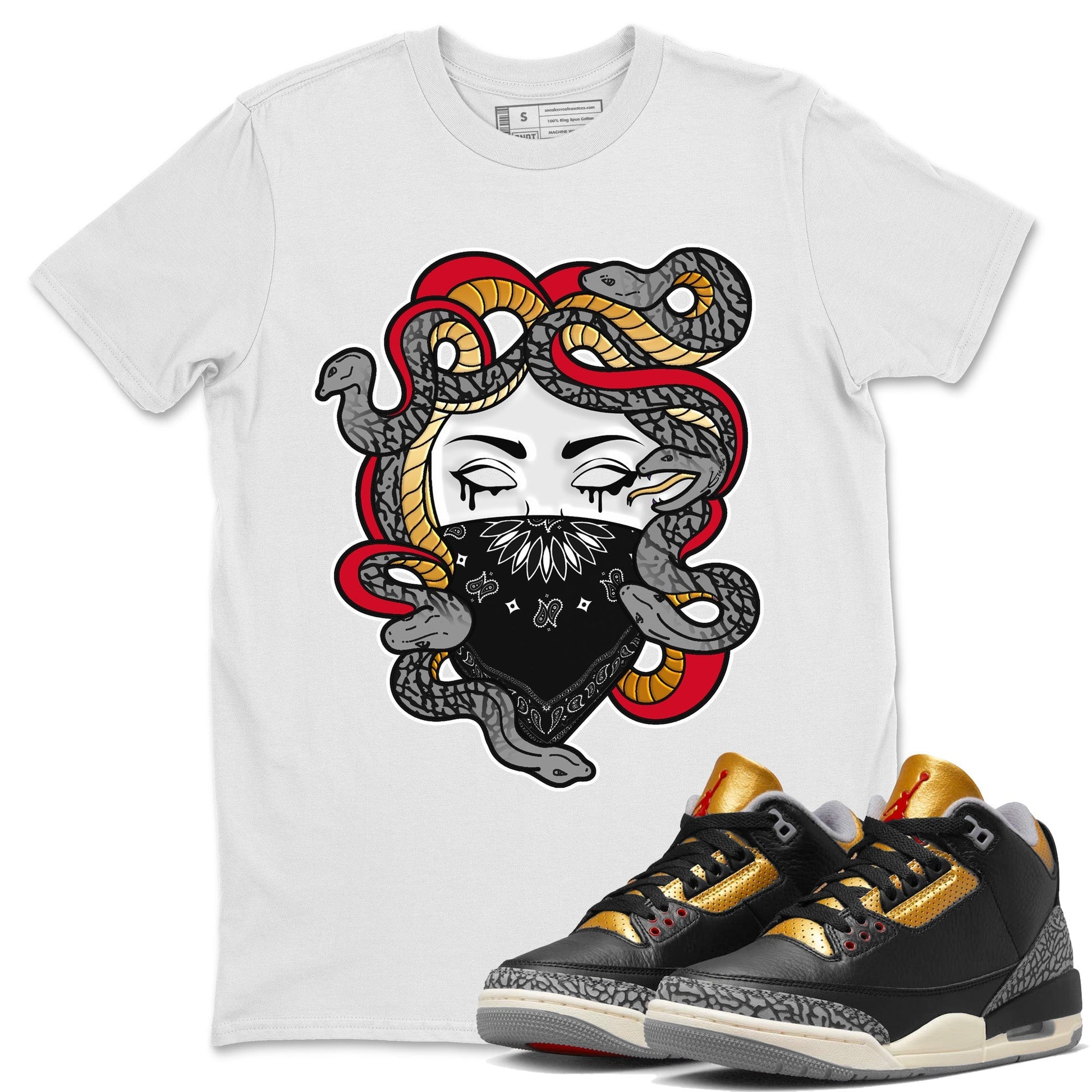 Jordan 3 Black Gold Sneaker Match Tees Medusa Sneaker Tees Jordan 3 Black Gold Sneaker Release Tees Unisex Shirts