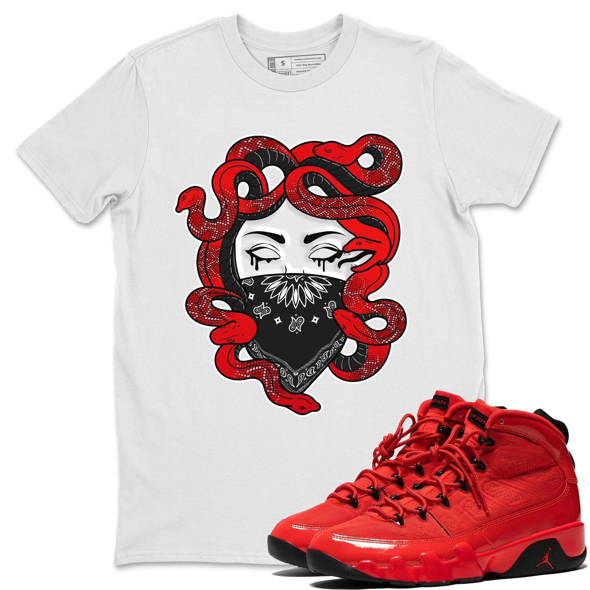 Jordan 9 Chile Red Sneaker Match Tees Medusa Sneaker Tees Jordan 9 Chile Red Sneaker Release Tees Unisex Shirts