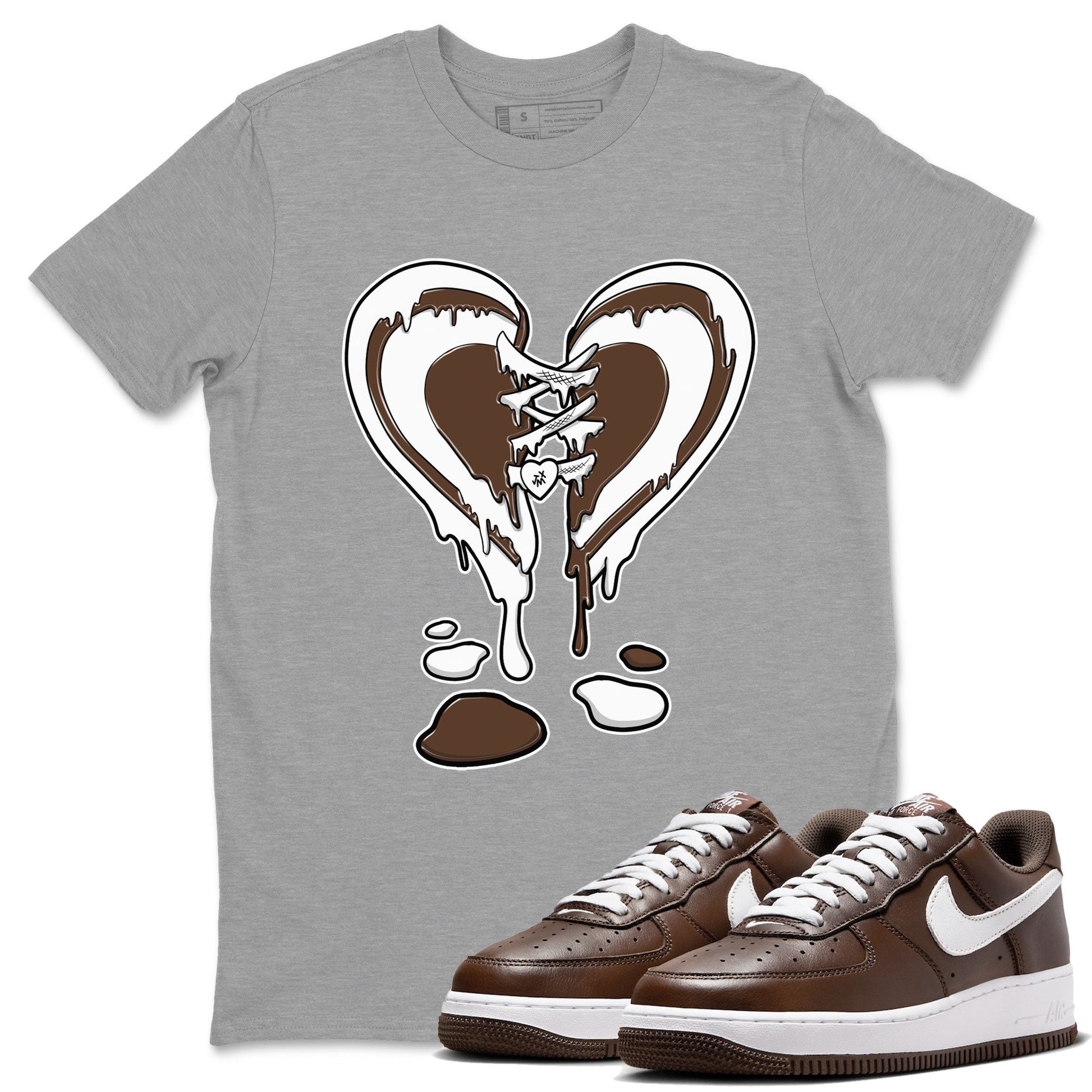 AF1 Chocolate shirt to match jordans Melting Heart sneaker tees Air Force 1 Chocolate SNRT Sneaker Release Tees Cotton Sneaker Tee Heather Grey 1 T-Shirt
