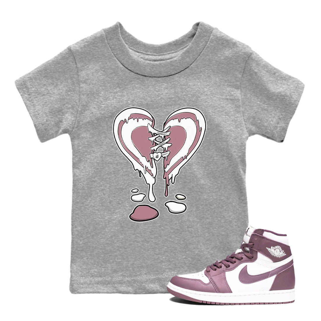 Air Jordan 1 High OG WMNS Mauve shirt to match jordans Melting Heart sneaker tees Air Jordan 1 Mauve SNRT Sneaker Release Tees Baby Toddler Heather Grey 1 T-Shirt