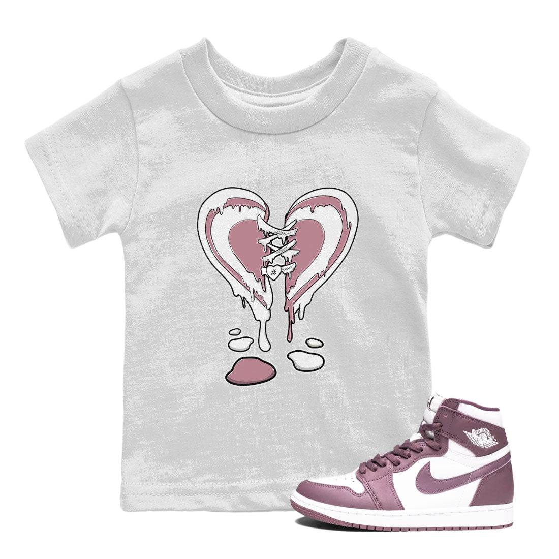 Air Jordan 1 High OG WMNS Mauve shirt to match jordans Melting Heart sneaker tees Air Jordan 1 Mauve SNRT Sneaker Release Tees Baby Toddler White 1 T-Shirt