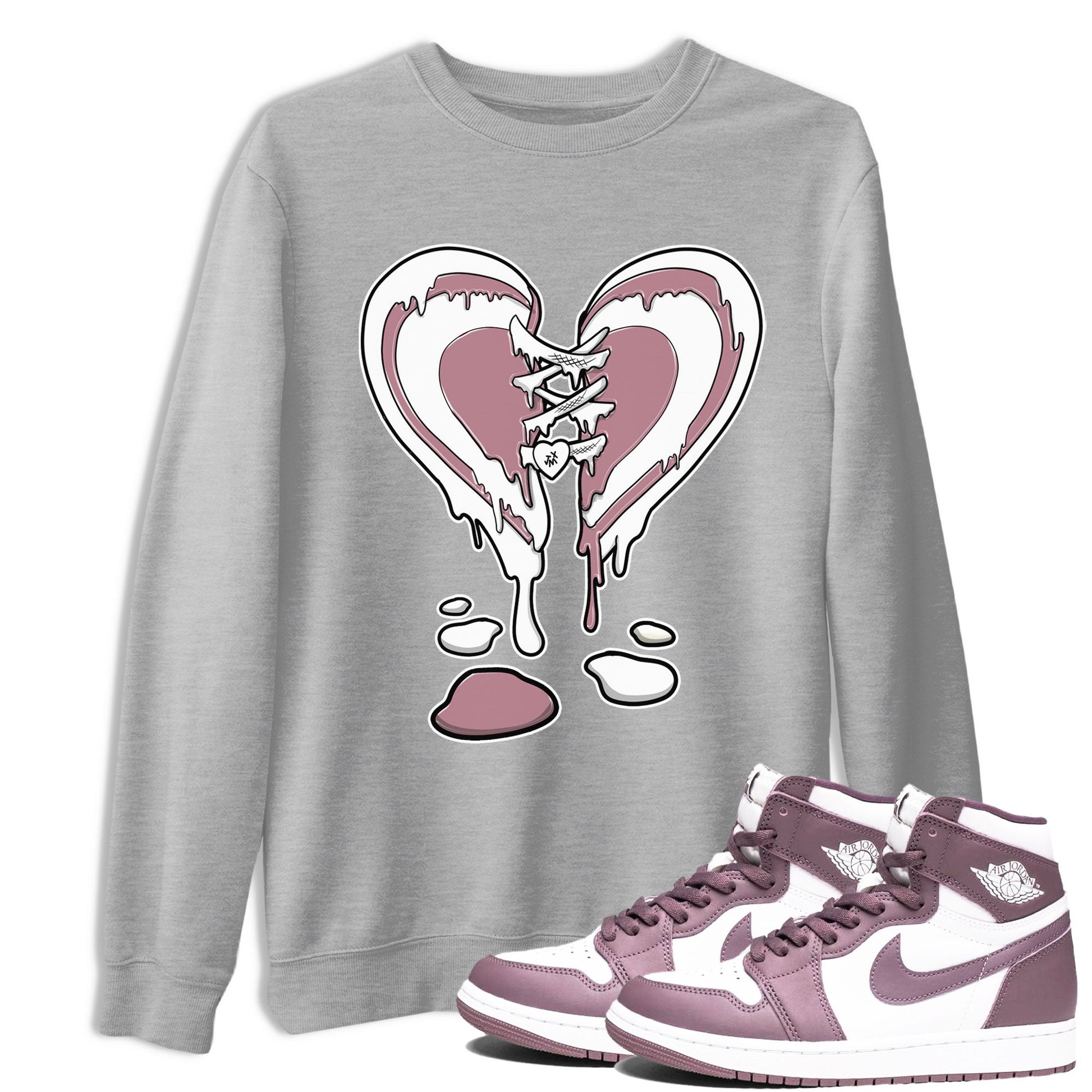 Air Jordan 1 High OG WMNS Mauve shirt to match jordans Melting Heart sneaker tees Air Jordan 1 Mauve SNRT Sneaker Release Tees Unisex Heather Grey 1 T-Shirt