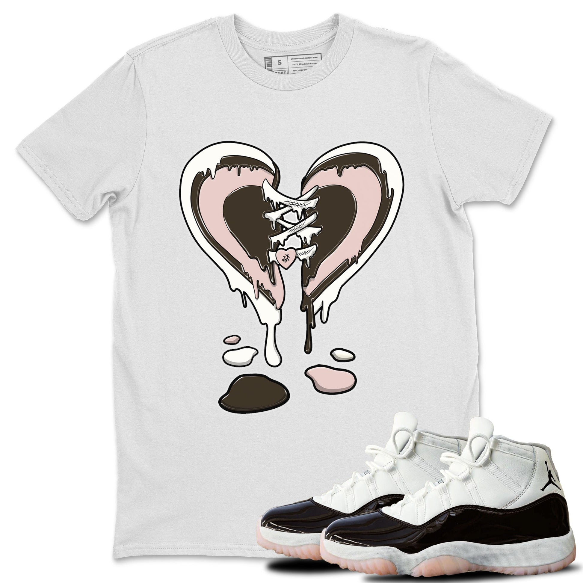 11s Neapolitan shirt to match jordans Melting Heart sneaker tees Air Jordan 11 Neapolitan SNRT Sneaker Release Tees Unisex White 1 T-Shirt