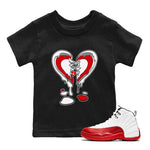 12s Cherry Sneaker Match Tees Melting Heart Sneaker Tees Air Jordan 12 Cherry Sneaker Release Tees Kids Shirts Black 1