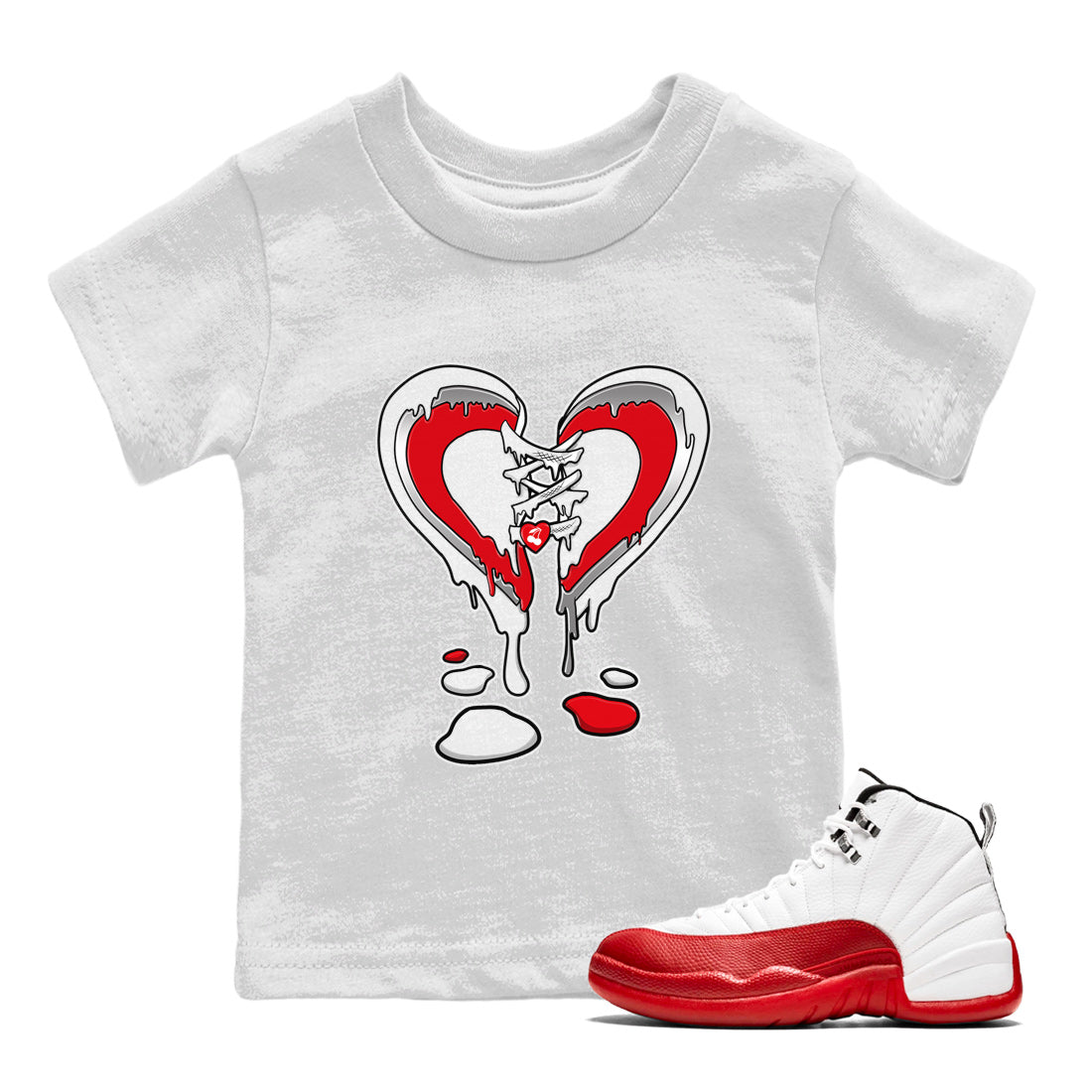 12s Cherry Sneaker Match Tees Melting Heart Sneaker Tees Air Jordan 12 Cherry Sneaker Release Tees Kids Shirts White 1