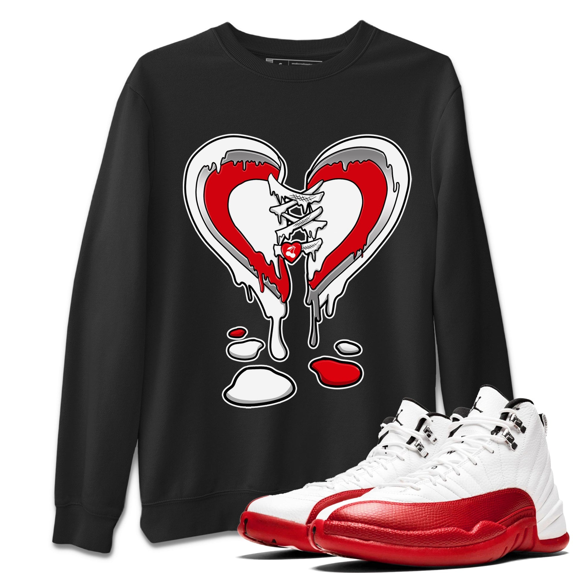 12s Cherry Sneaker Match Tees Melting Heart Sneaker Tees Air Jordan 12 Cherry Sneaker Release Tees Unisex Shirts Black 1