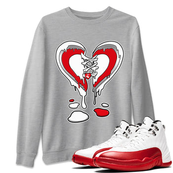 12s Cherry Sneaker Match Tees Melting Heart Sneaker Tees Air Jordan 12 Cherry Sneaker Release Tees Unisex Shirts Heather Grey 1
