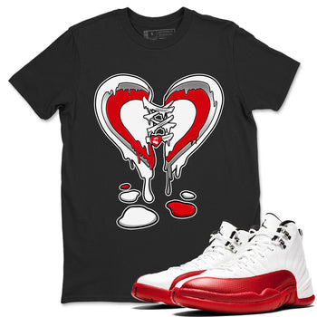 12s Cherry Sneaker Match Tees Melting Heart Sneaker Tees Air Jordan 12 Cherry Sneaker Release Tees Unisex Shirts Black 1