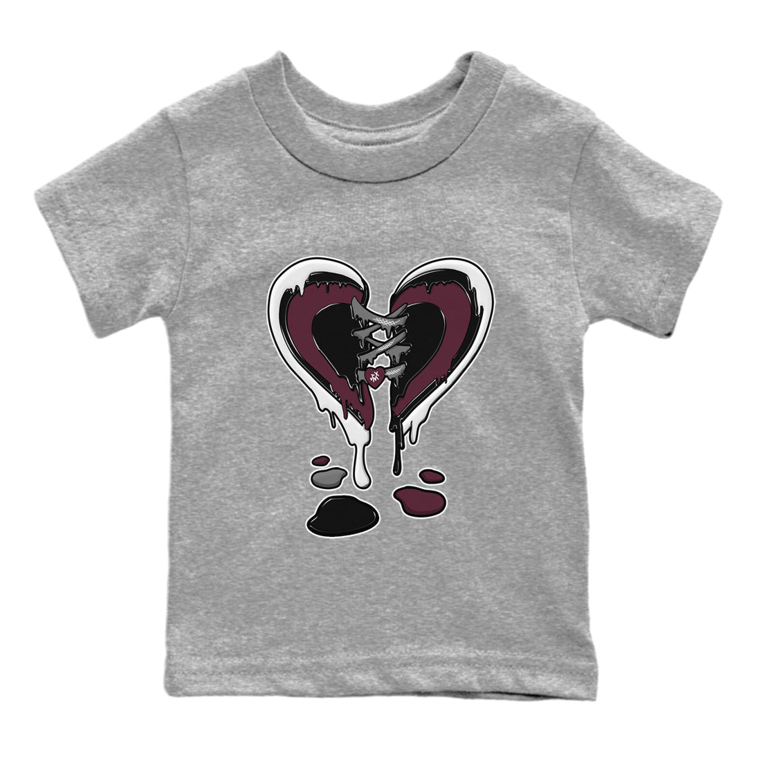 Air Jordan 5 Burgundy Sneaker Match Tees Melting Heart Sneaker Tees Jordan 5 Burgundy Sneaker Release Tees Matching Outfits Kids Shirts Heather Grey 2