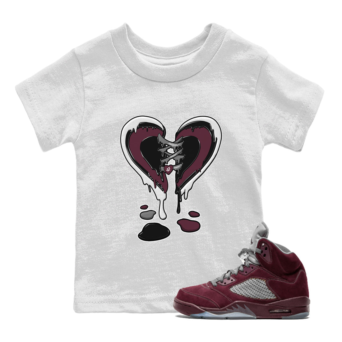Air Jordan 5 Burgundy Sneaker Match Tees Melting Heart Sneaker Tees Jordan 5 Burgundy Sneaker Release Tees Matching Outfits Kids Shirts White 1