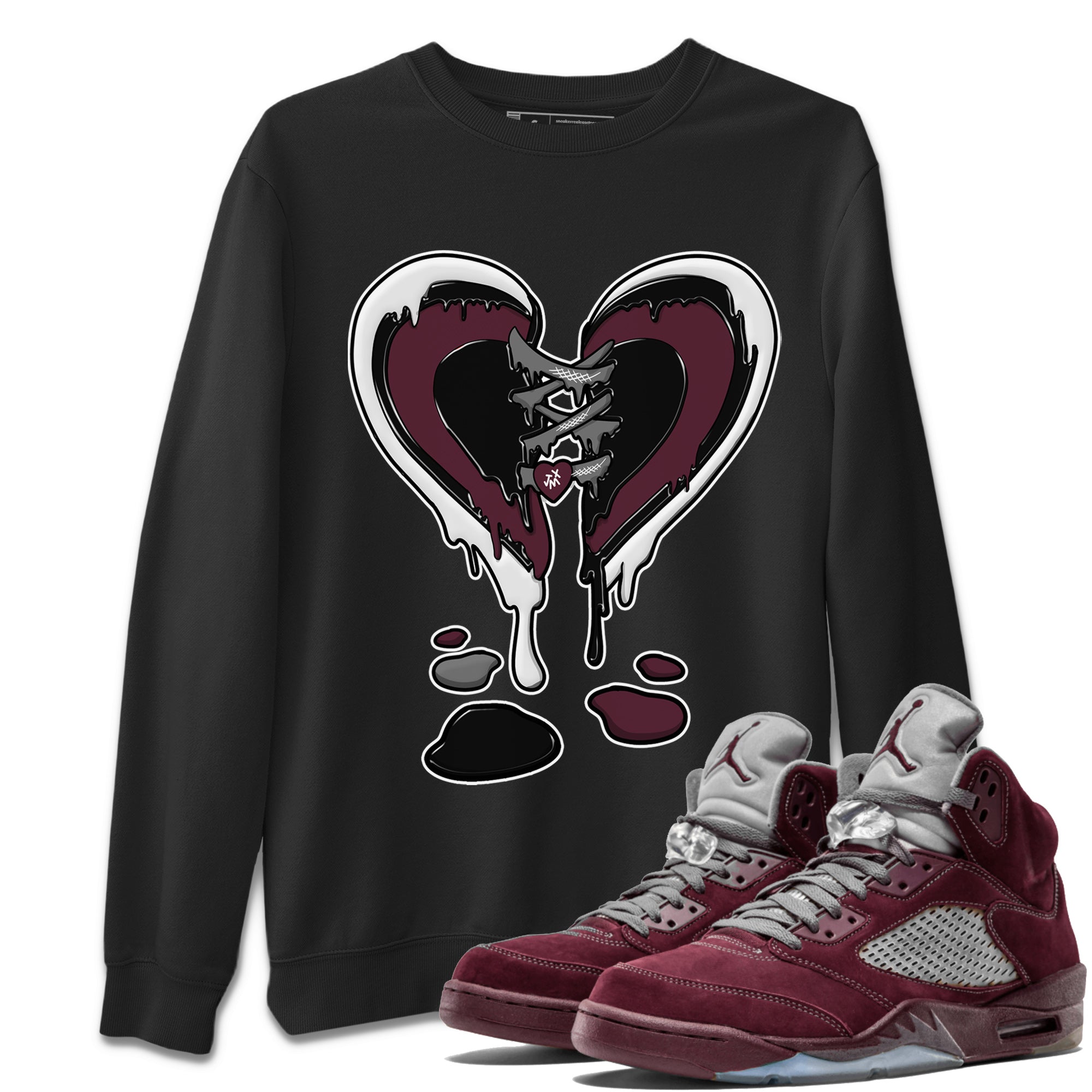 Air Jordan 5 Burgundy Sneaker Match Tees Melting Heart Sneaker Tees Jordan 5 Burgundy Sneaker Release Tees Matching Outfits Unisex Shirts Black 1