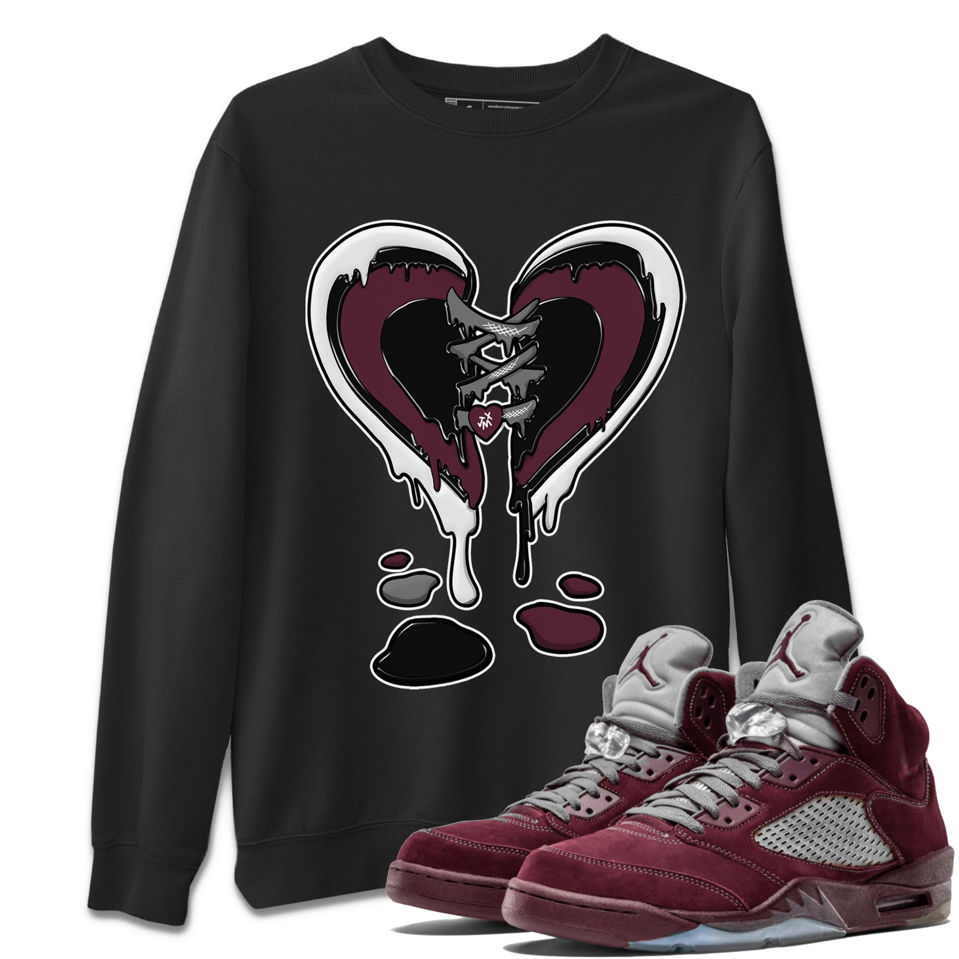 Air Jordan 5 Burgundy Sneaker Match Tees Melting Heart Sneaker Tees Jordan 5 Burgundy Sneaker Release Tees Matching Outfits Unisex Shirts Black 1
