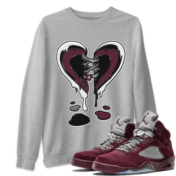 Air Jordan 5 Burgundy Sneaker Match Tees Melting Heart Sneaker Tees Jordan 5 Burgundy Sneaker Release Tees Matching Outfits Unisex Shirts Heather Grey 1