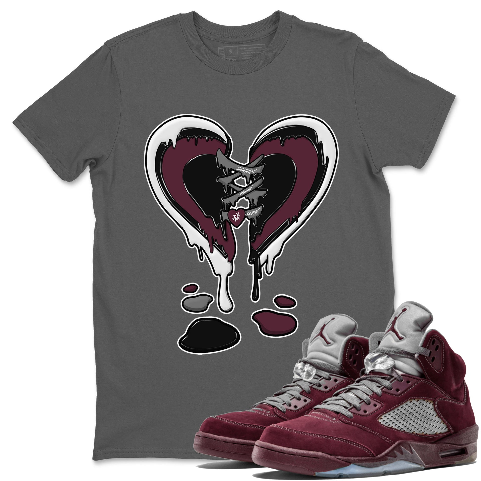 Air Jordan 5 Burgundy Sneaker Match Tees Melting Heart Sneaker Tees Jordan 5 Burgundy Sneaker Release Tees Matching Outfits Unisex Shirts Cool Grey 1