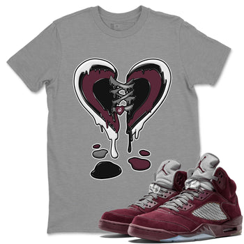 Air Jordan 5 Burgundy Sneaker Match Tees Melting Heart Sneaker Tees Jordan 5 Burgundy Sneaker Release Tees Matching Outfits Unisex Shirts Heather Grey 1