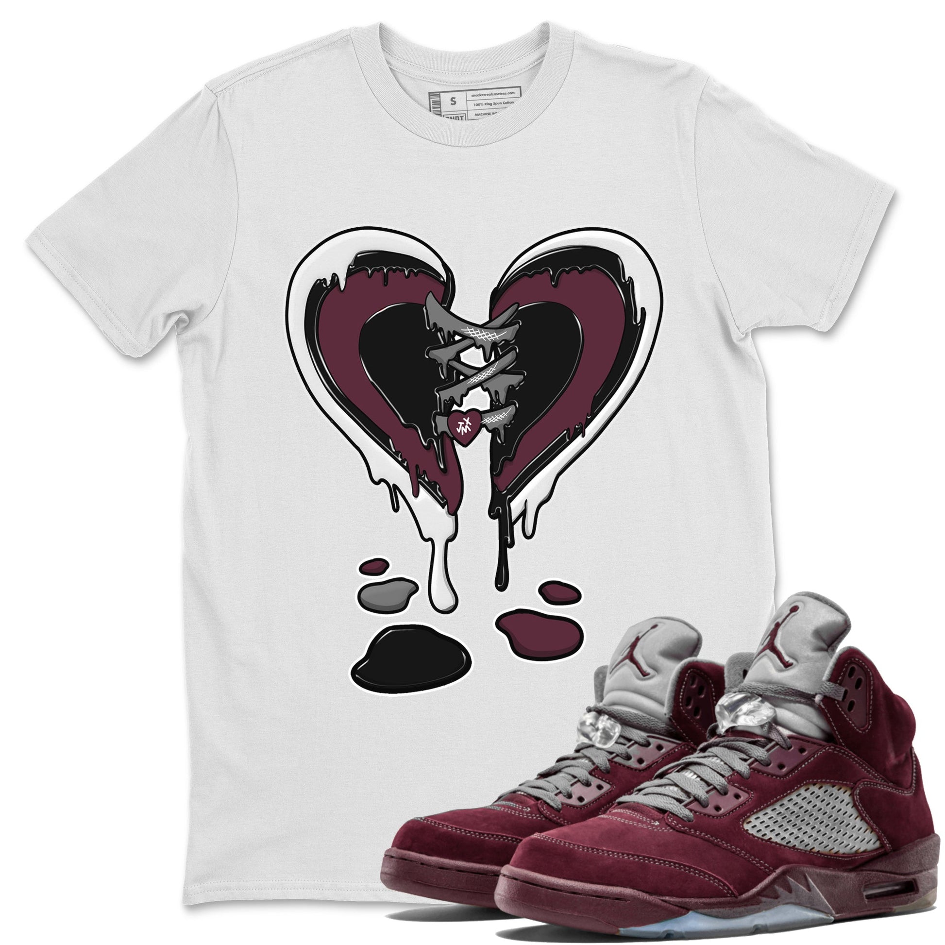 Air Jordan 5 Burgundy Sneaker Match Tees Melting Heart Sneaker Tees Jordan 5 Burgundy Sneaker Release Tees Matching Outfits Unisex Shirts White 1