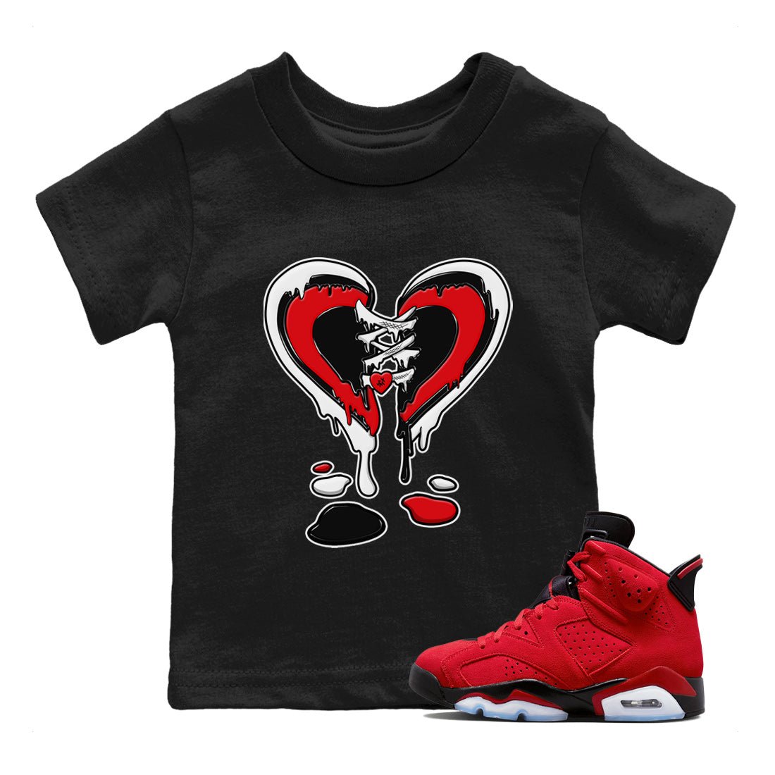 Air Jordan 6 Toro Bravo Sneaker Match Tees Melting Heart Sneaker Tees AJ6 Toro Bravo Sneaker Release Tees Kids Shirts Black 1