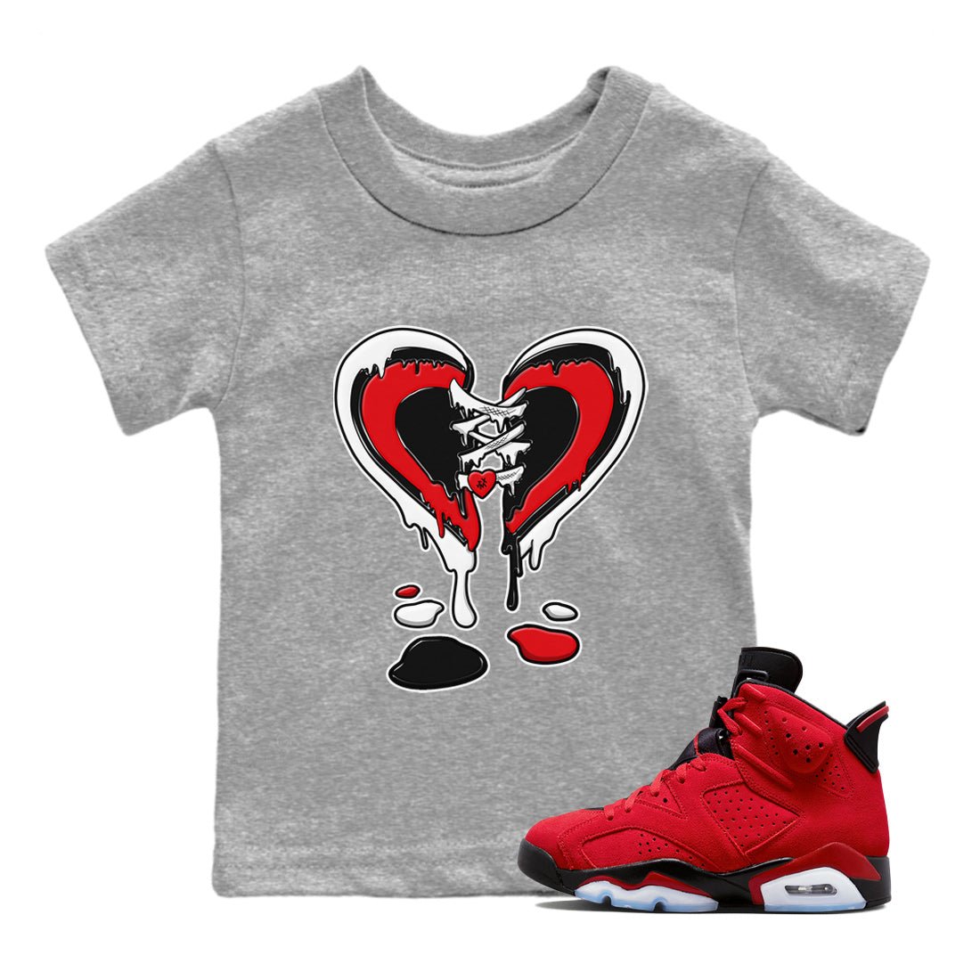 Air Jordan 6 Toro Bravo Sneaker Match Tees Melting Heart Sneaker Tees AJ6 Toro Bravo Sneaker Release Tees Kids Shirts Heather Grey 1