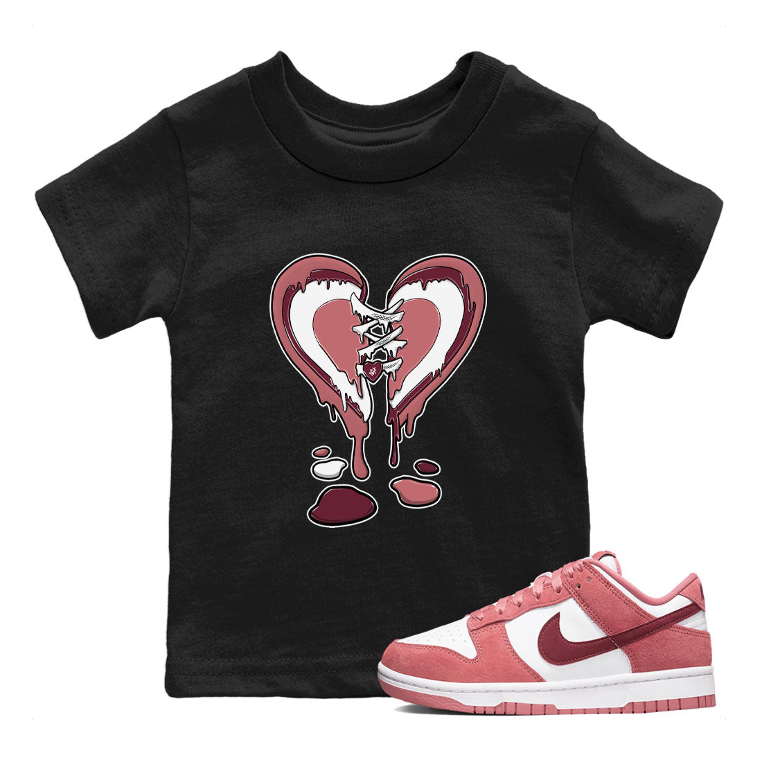 Dunk Low Valentine's Day shirt to match jordans Melting Heart sneaker tees Dunk Valentines Day 2024 SNRT Sneaker Tees Casual Crew Neck T-Shirt Baby Toddler Black 1 T-Shirt