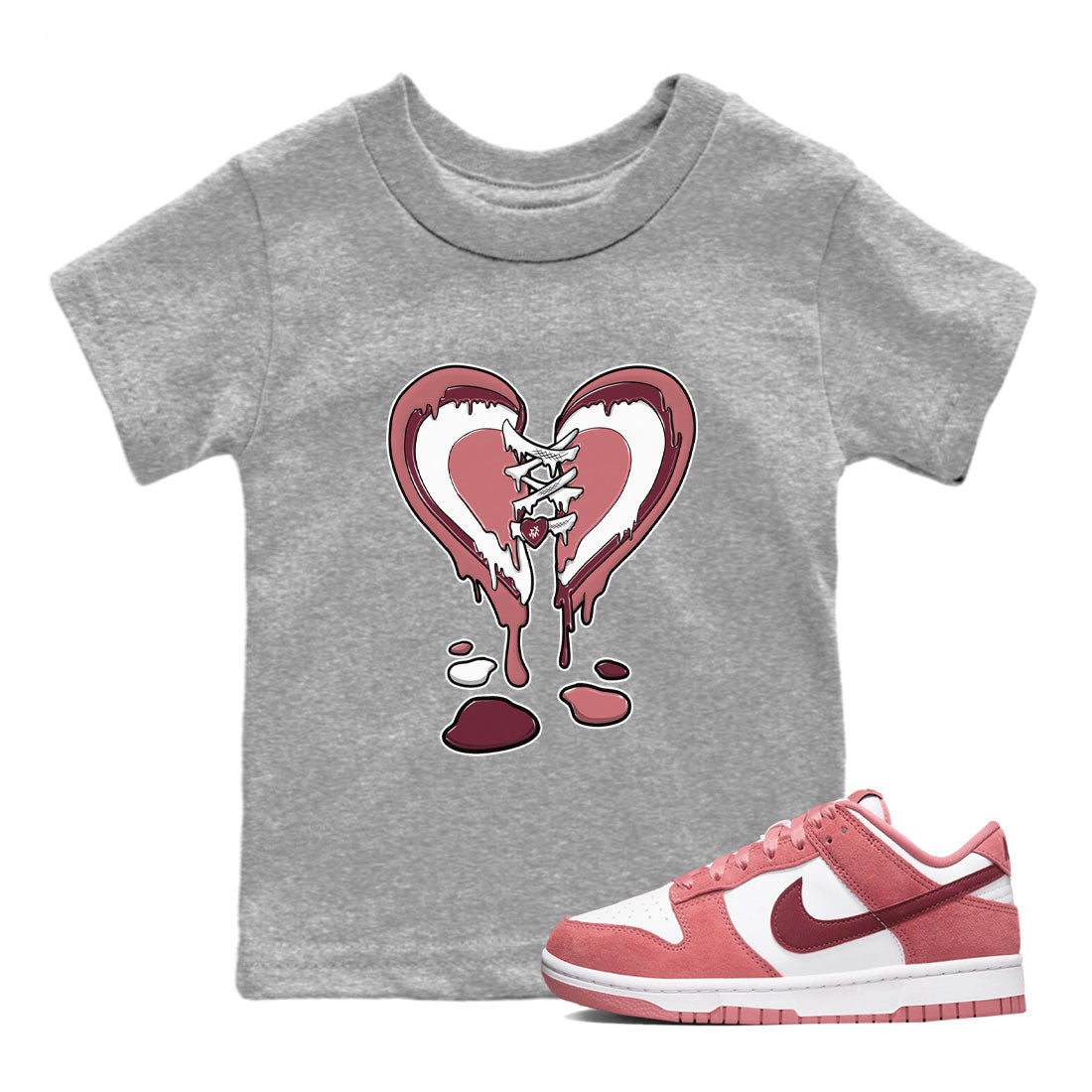 Dunk Low Valentine's Day shirt to match jordans Melting Heart sneaker tees Dunk Valentines Day 2024 SNRT Sneaker Tees Casual Crew Neck T-Shirt Baby Toddler Heather Grey 1 T-Shirt