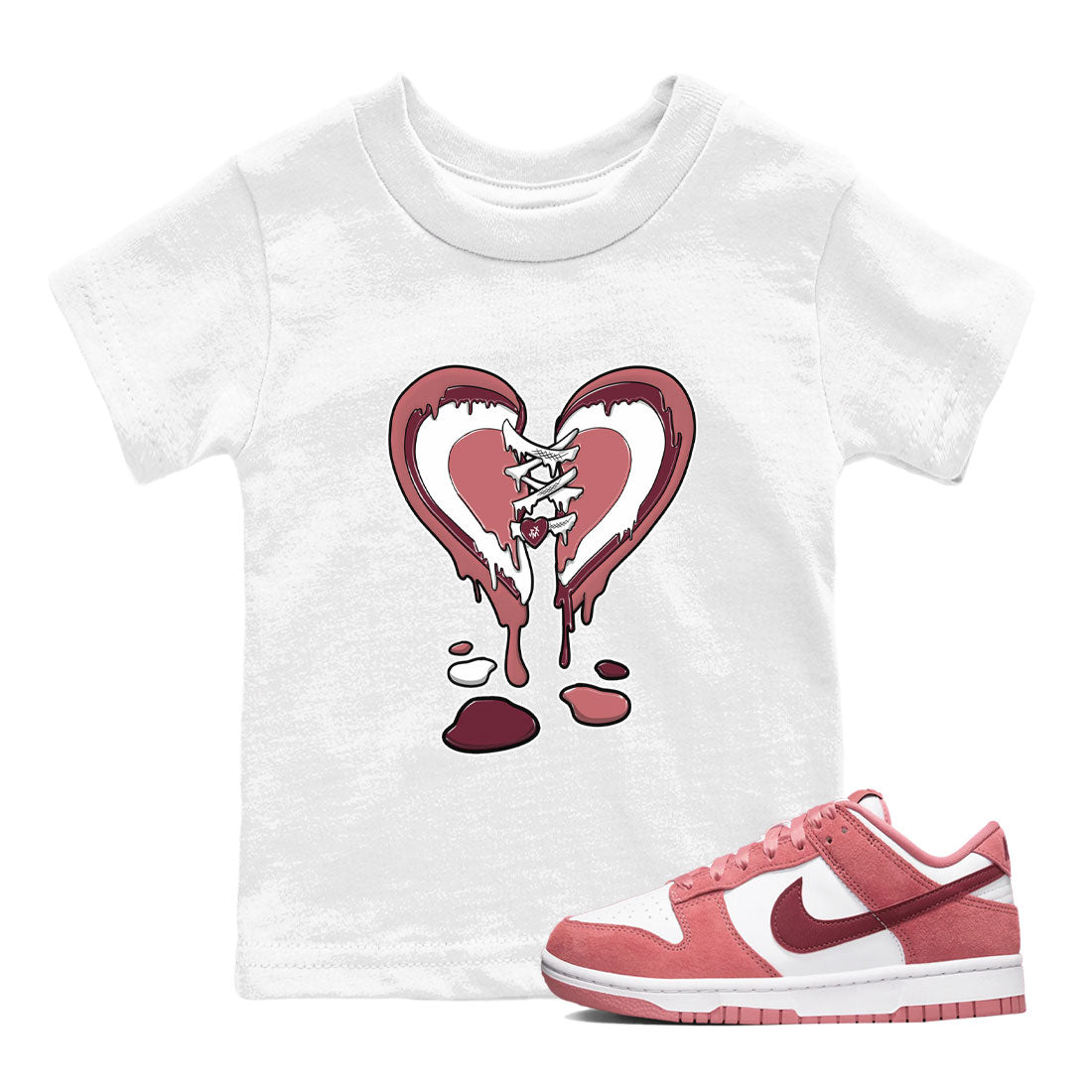 Dunk Low Valentine's Day shirt to match jordans Melting Heart sneaker tees Dunk Valentines Day 2024 SNRT Sneaker Tees Casual Crew Neck T-Shirt Baby Toddler White 1 T-Shirt