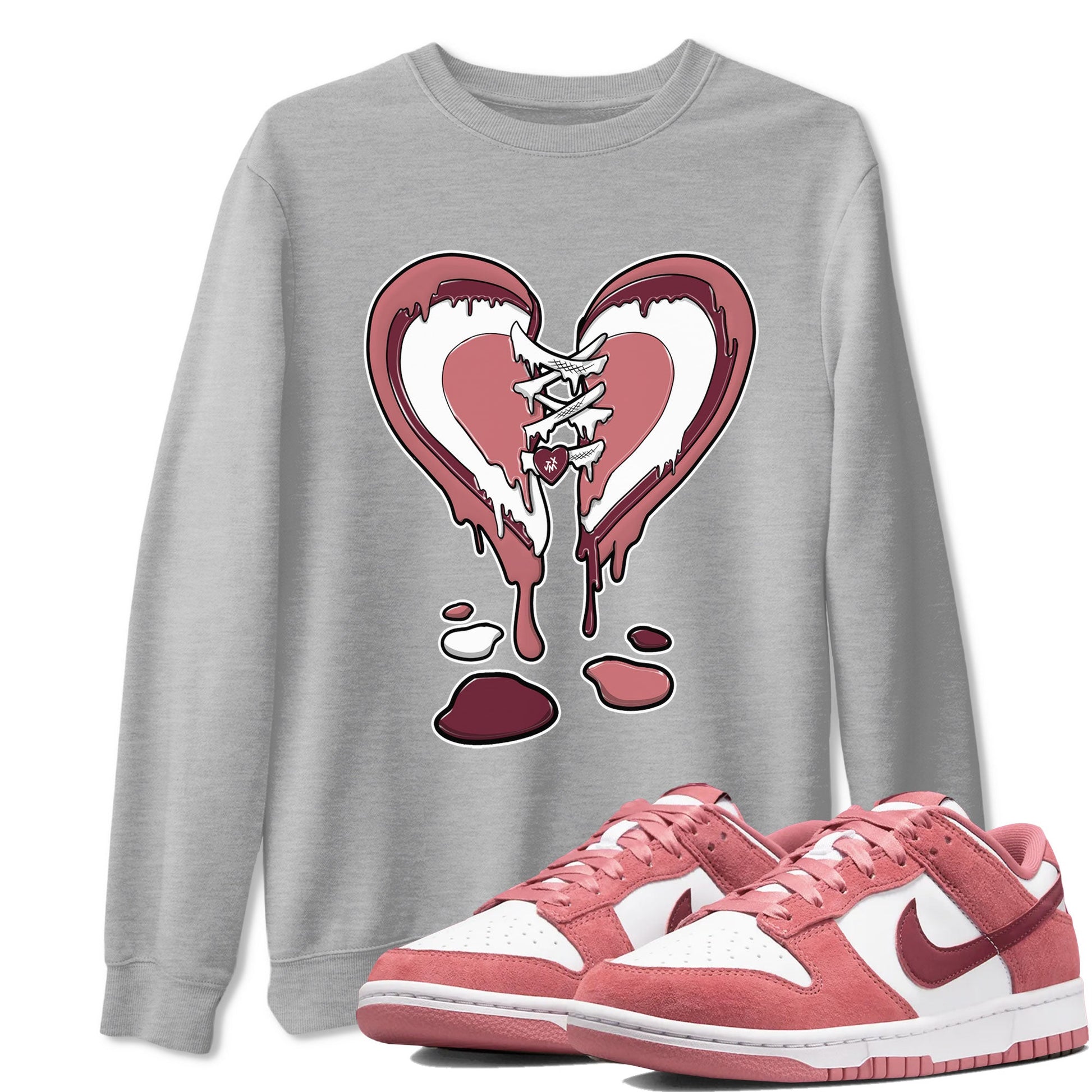 Dunk Low Valentine's Day shirt to match jordans Melting Heart sneaker tees Dunk Valentines Day 2024 SNRT Sneaker Tees Casual Crew Neck T-Shirt Unisex Heather Grey 1 T-Shirt