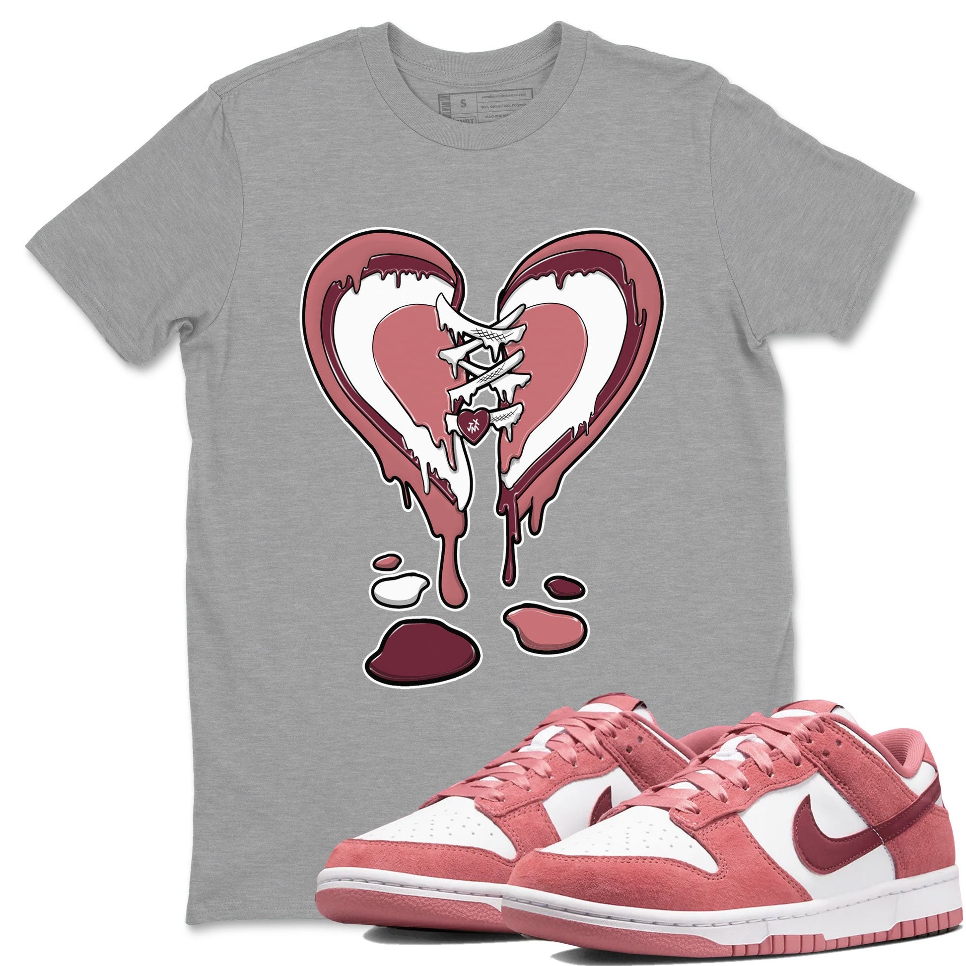 Dunk Low Valentine's Day shirt to match jordans Melting Heart sneaker tees Dunk Valentines Day 2024 SNRT Sneaker Tees Casual Crew Neck T-Shirt Unisex Heather Grey 1 T-Shirt