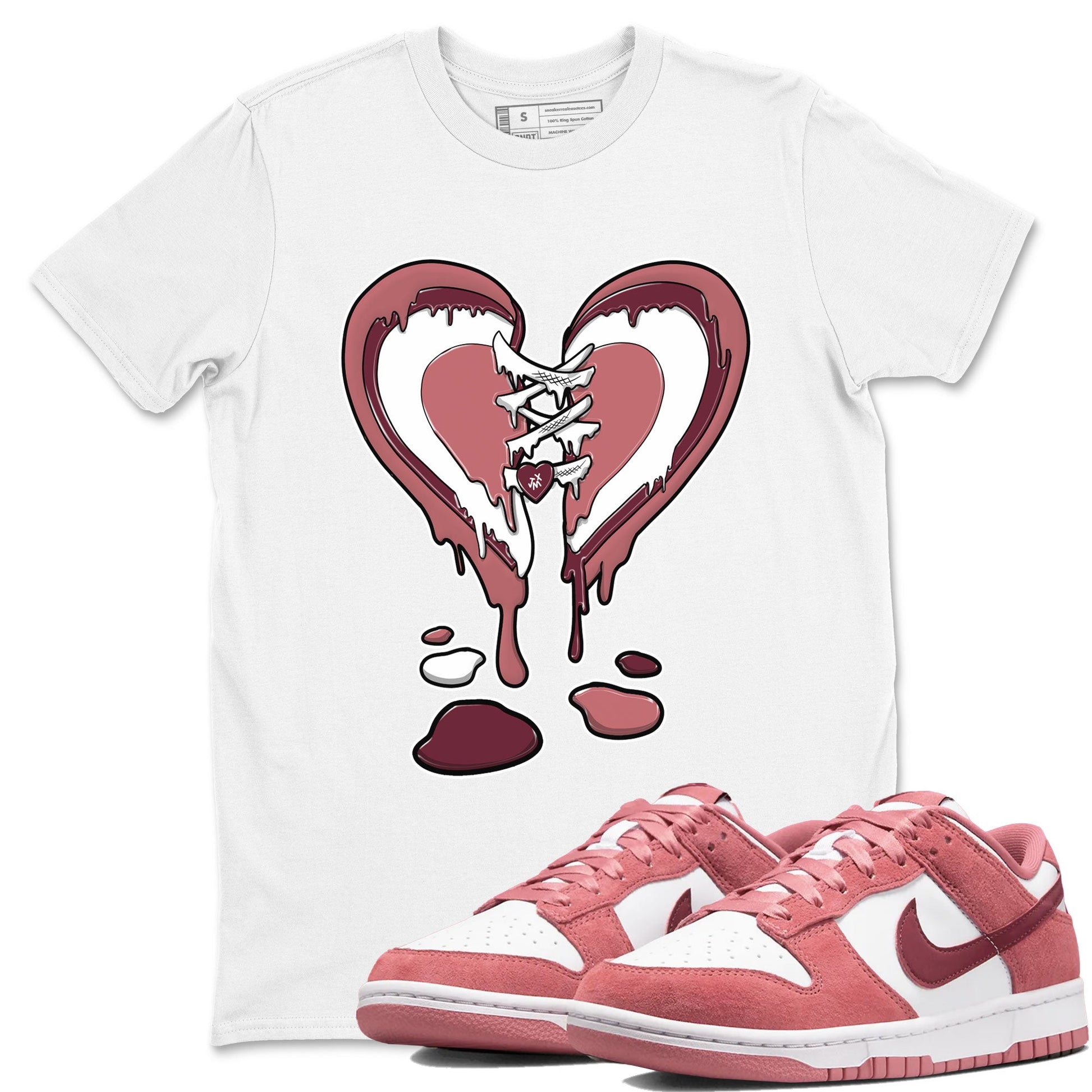 Dunk Low Valentine's Day shirt to match jordans Melting Heart sneaker tees Dunk Valentines Day 2024 SNRT Sneaker Tees Casual Crew Neck T-Shirt Unisex White 1 T-Shirt