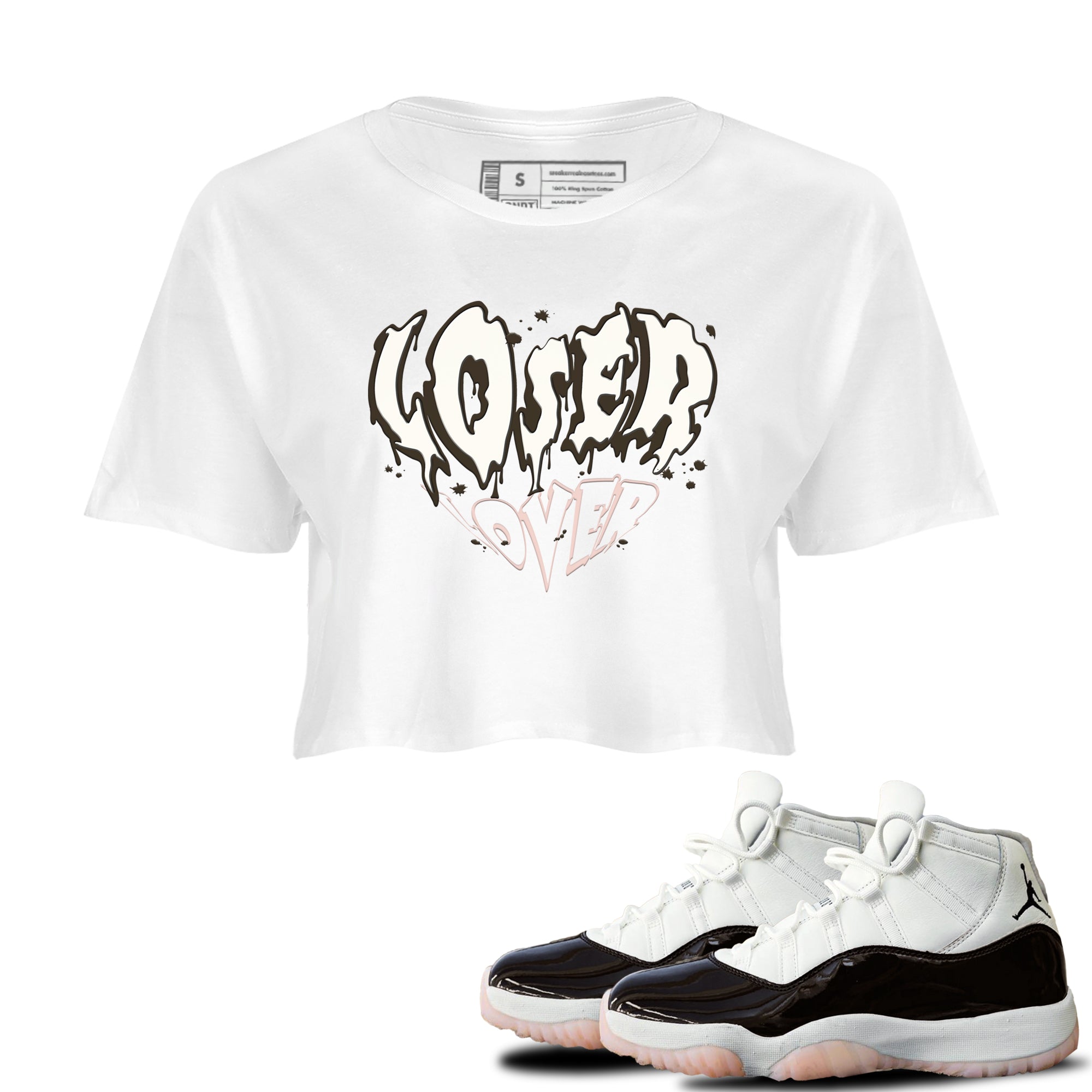 11s WMNS Neapolitan shirt to match jordans Melting Loser Lover sneaker tees Air Jordan 11 Neapolitan SNRT Sneaker Tees Sneaker Matching Shirt White 1 Crop T-Shirt