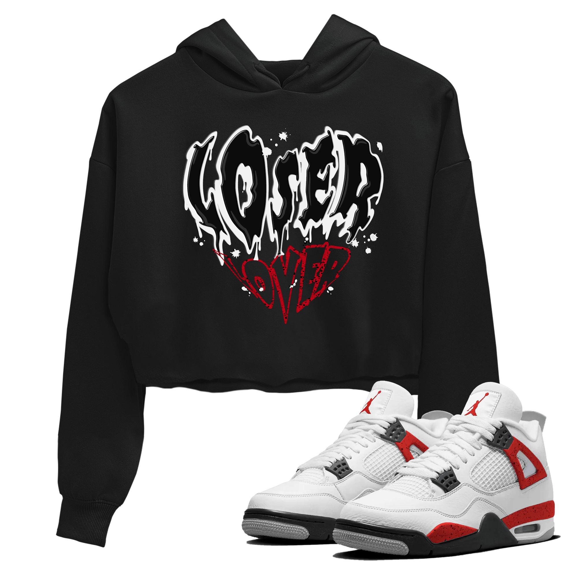 Red Cement 4 shirt to match jordans Melting Loser Lover sneaker tees Air Jordan 4 Red Cement SNRT Sneaker Release Tees Black 1 Crop T-Shirt