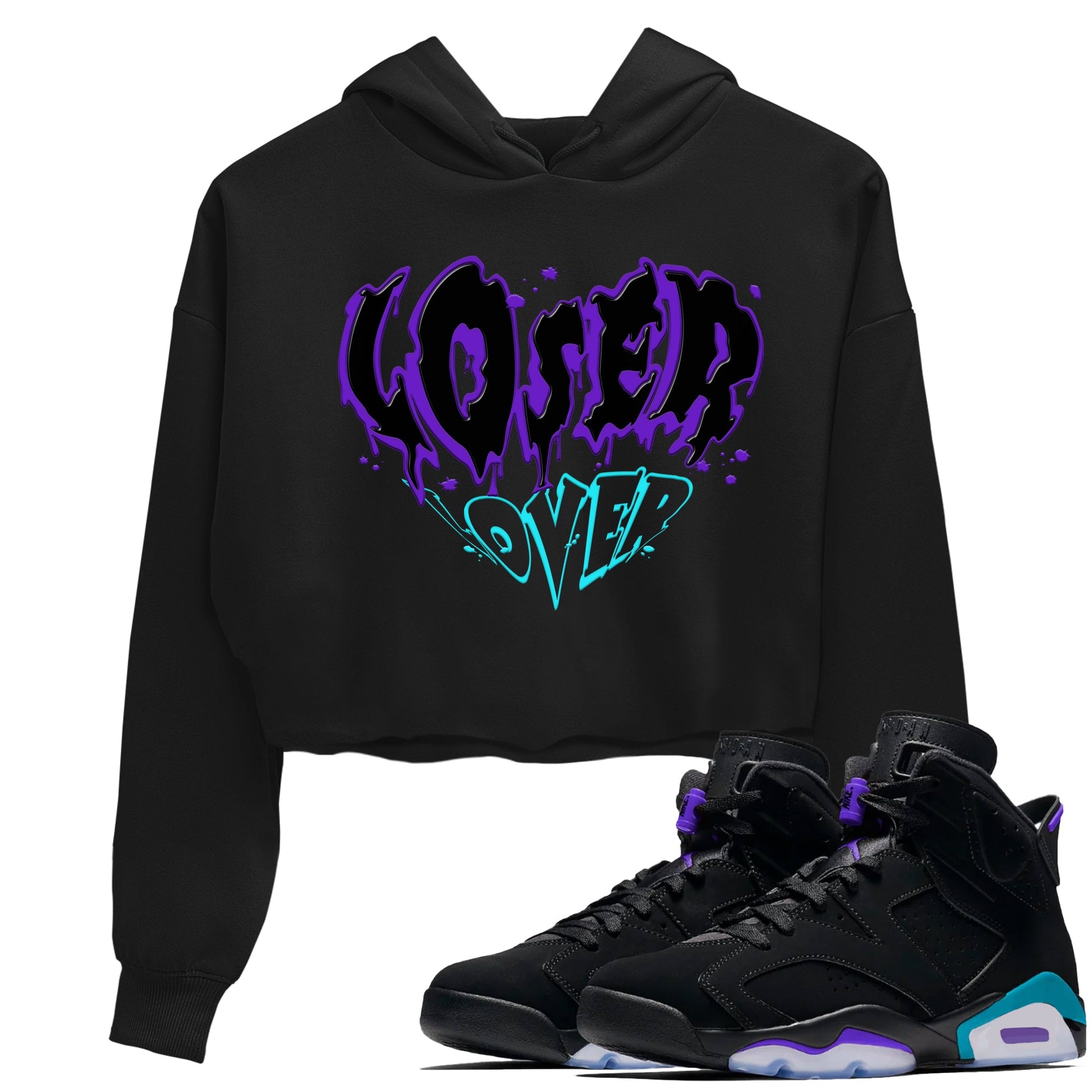 6s Aqua shirt to match jordans Melting Loser Lover sneaker tees Air Jordan 6 Aqua SNRT Sneaker Release Tees Black 1 Crop T-Shirt