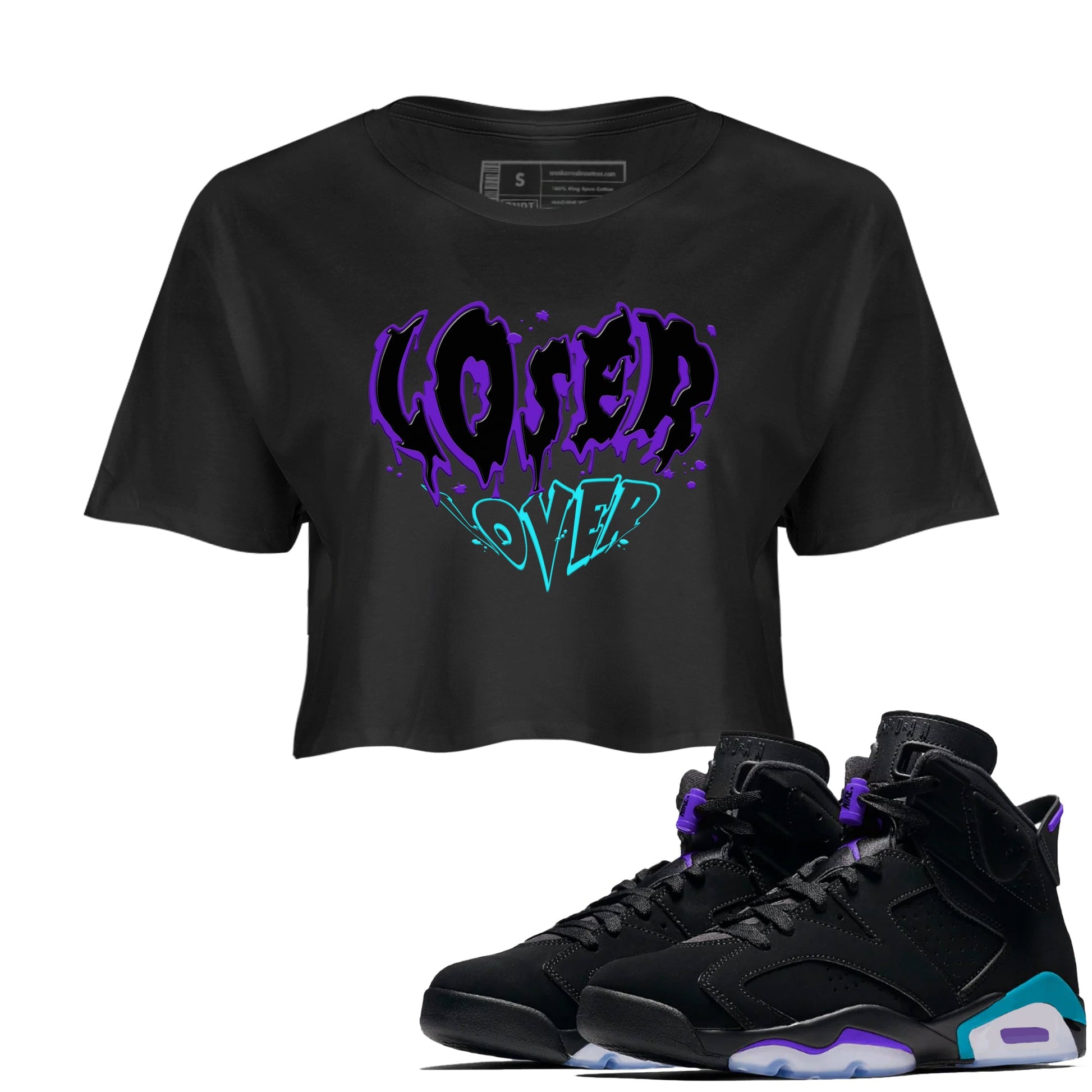 6s Aqua shirt to match jordans Melting Loser Lover sneaker tees Air Jordan 6 Aqua SNRT Sneaker Release Tees Black 1 Crop T-Shirt