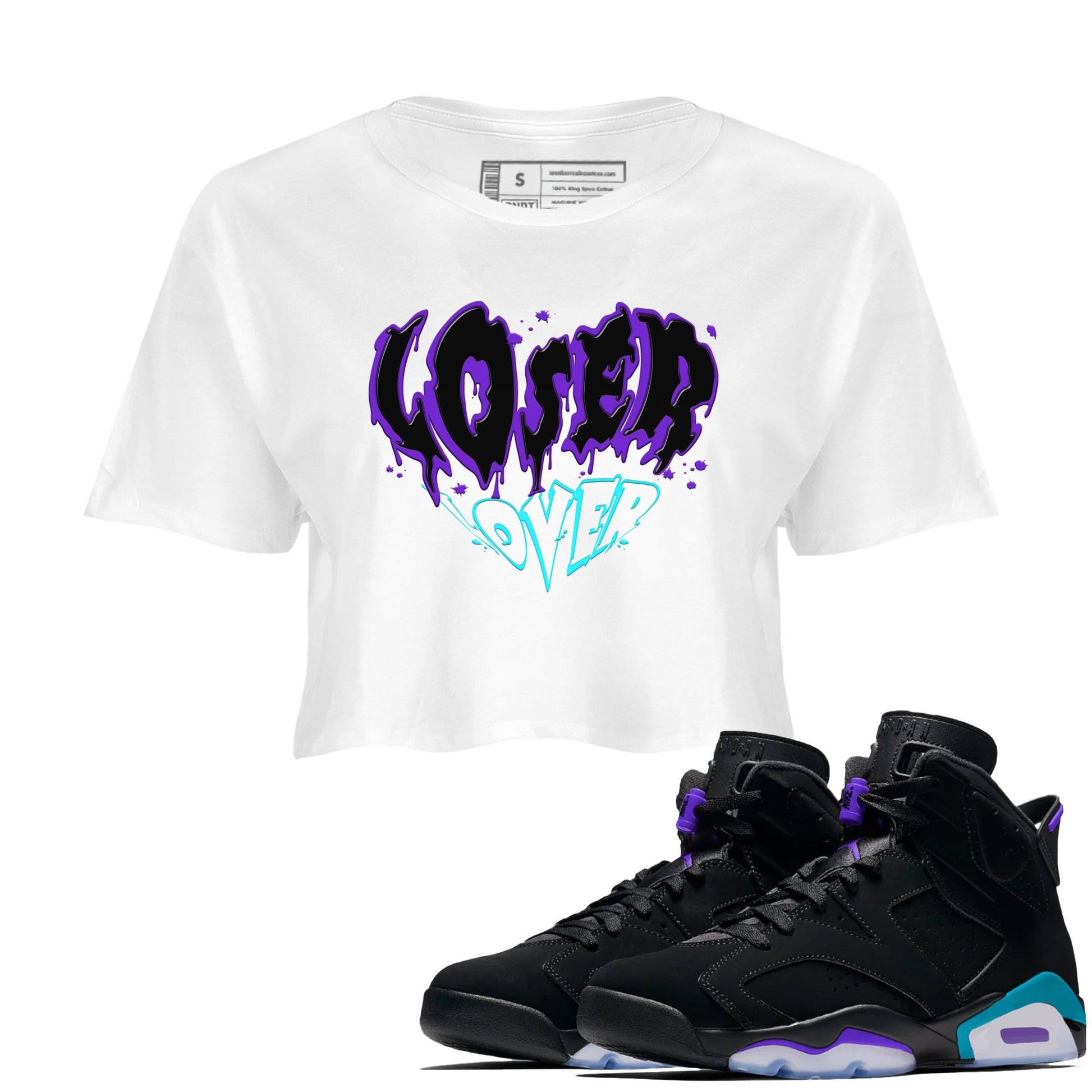 6s Aqua shirt to match jordans Melting Loser Lover sneaker tees Air Jordan 6 Aqua SNRT Sneaker Release Tees White 1 Crop T-Shirt